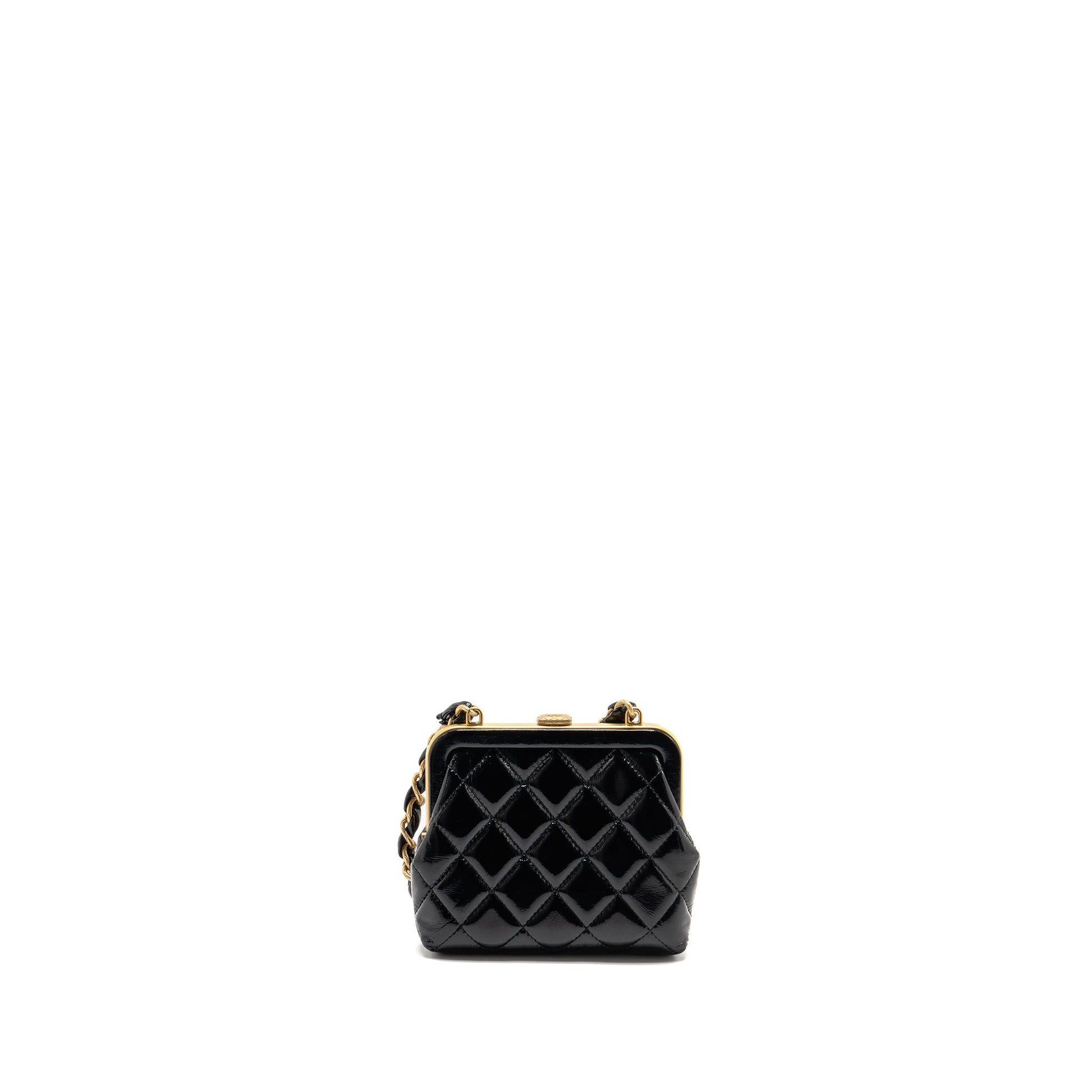 Chanel 24A bow knot patent crumpled lambskin Black Pink Clutch Bag
