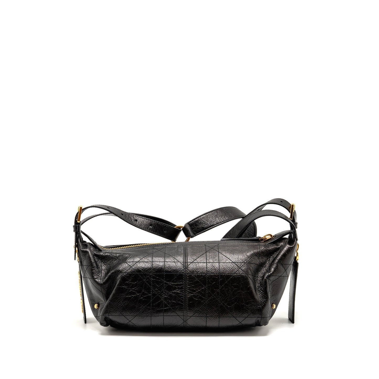 Dior D Journey Purse Crinkled Calfskin Handbag Black Small Travel Bag