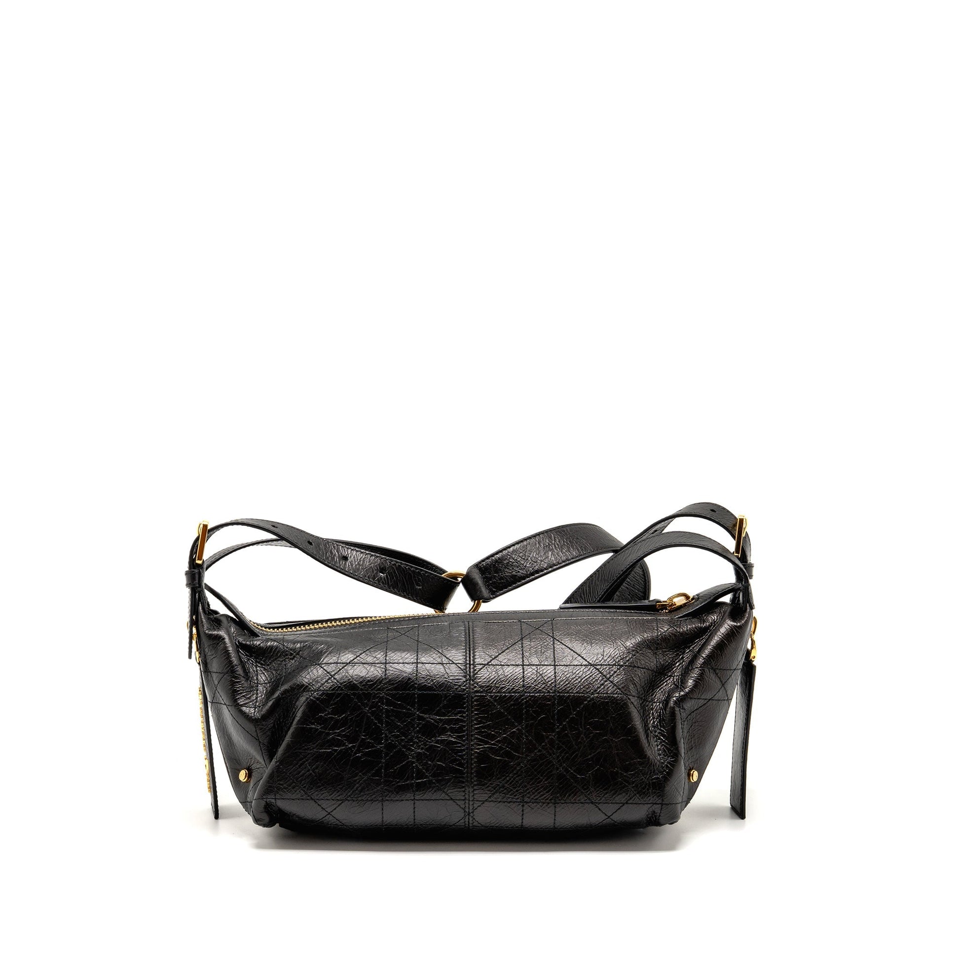 Dior D Journey Purse Crinkled Calfskin Handbag Black Small Travel Bag