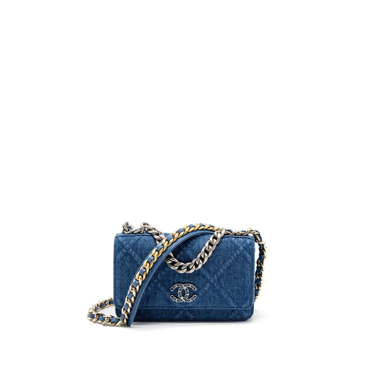 Chanel 19 On Denim Hardware Microchip Multicolor Blue Wallet Case