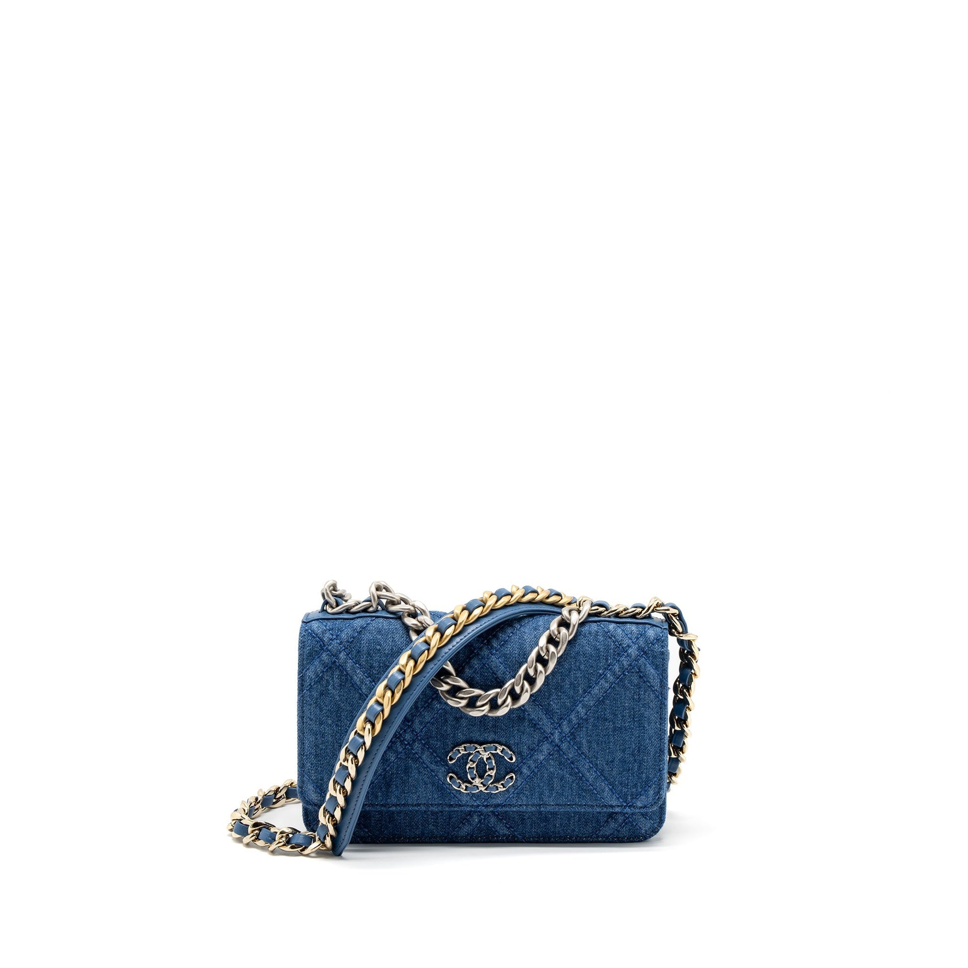 Chanel 19 On Denim Hardware Microchip Multicolor Blue Wallet Case