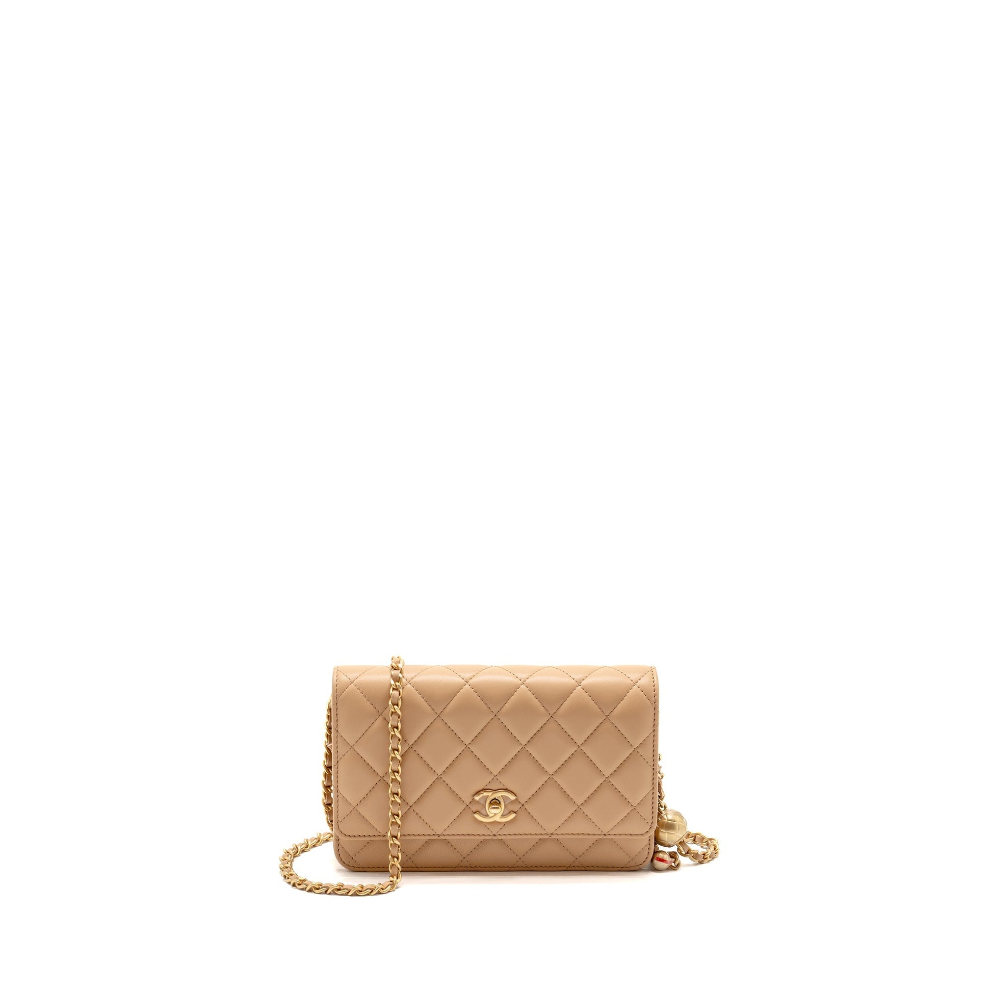 Chanel Pearl Crush On Lambskin GHW microchip Beige Wallet Case