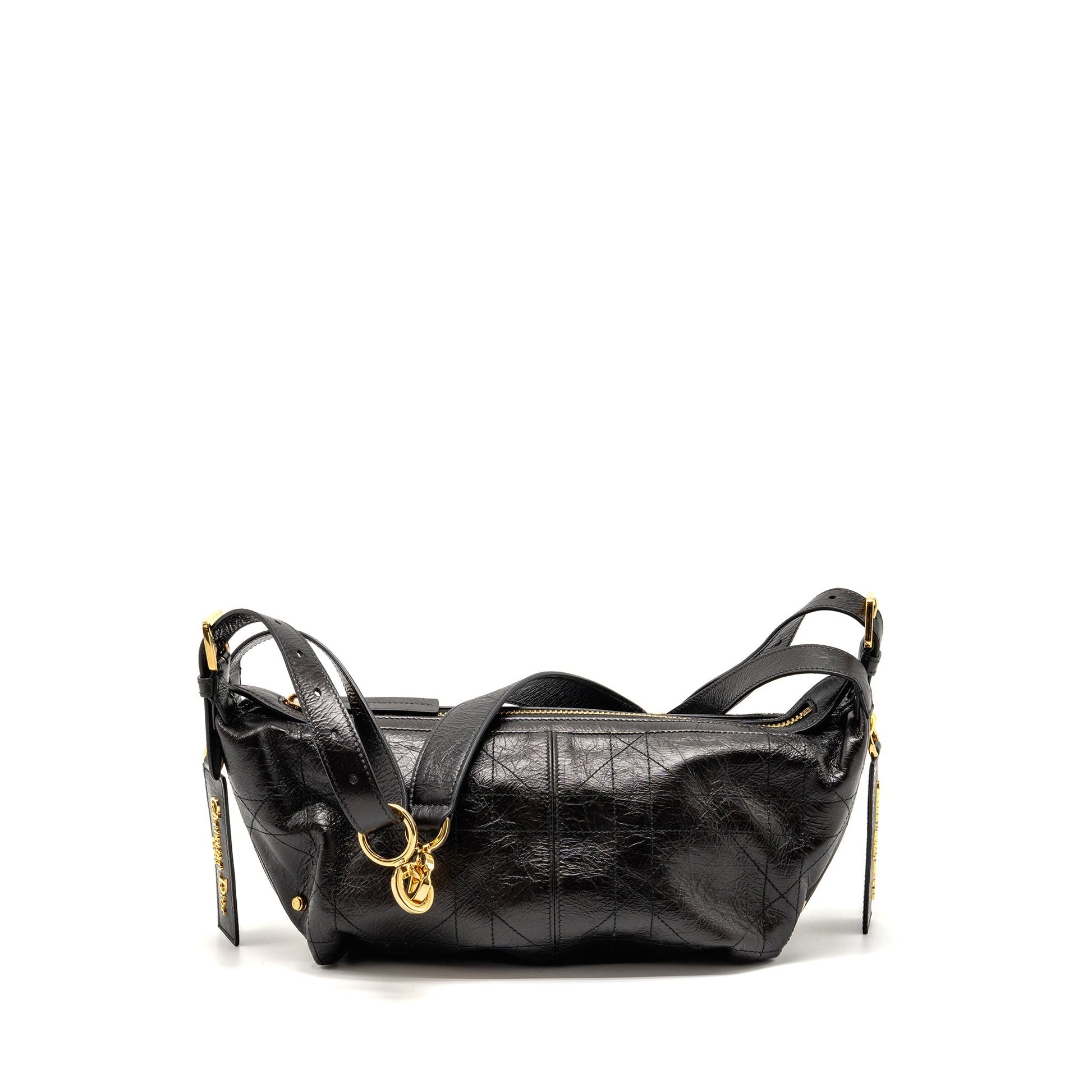 Dior D Journey Purse Crinkled Calfskin Handbag Black Small Travel Bag