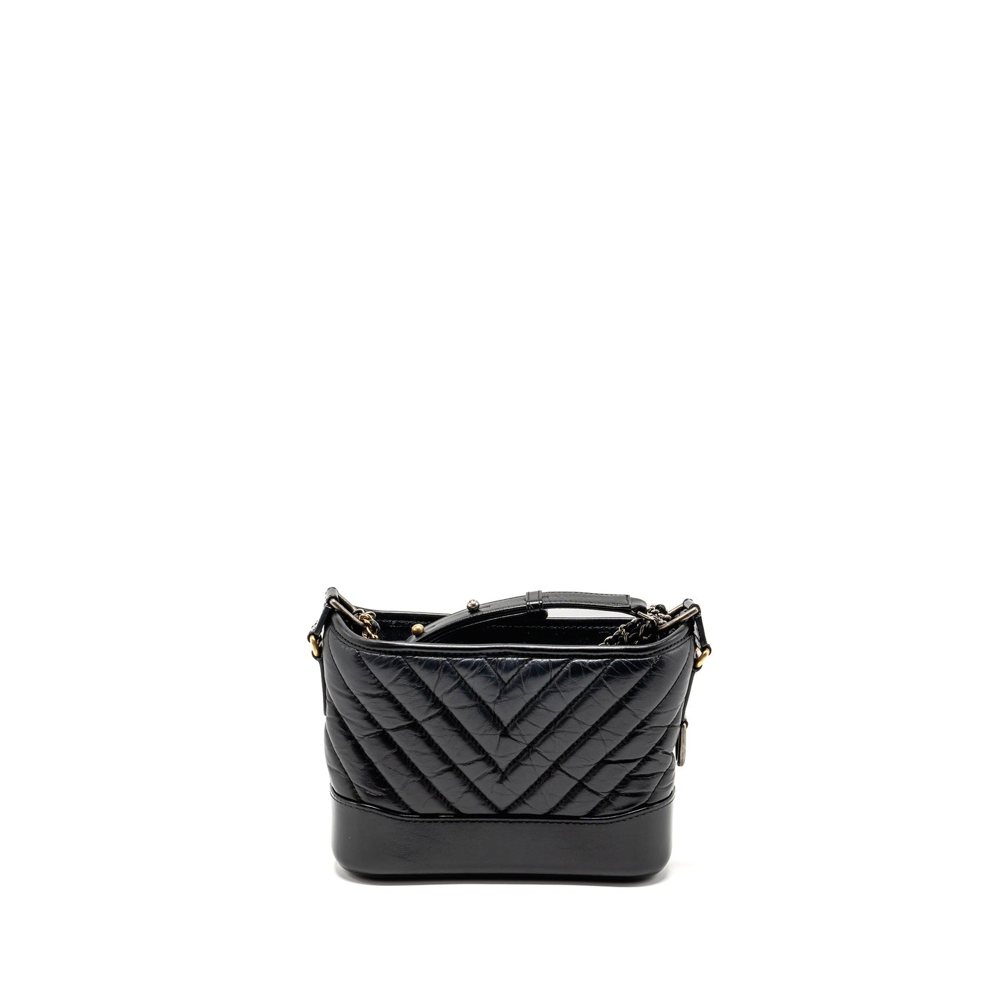 Chanel Gabrielle Hobo Chevron Calfskin Hardware Multicolour Black Small Shoulder Bag