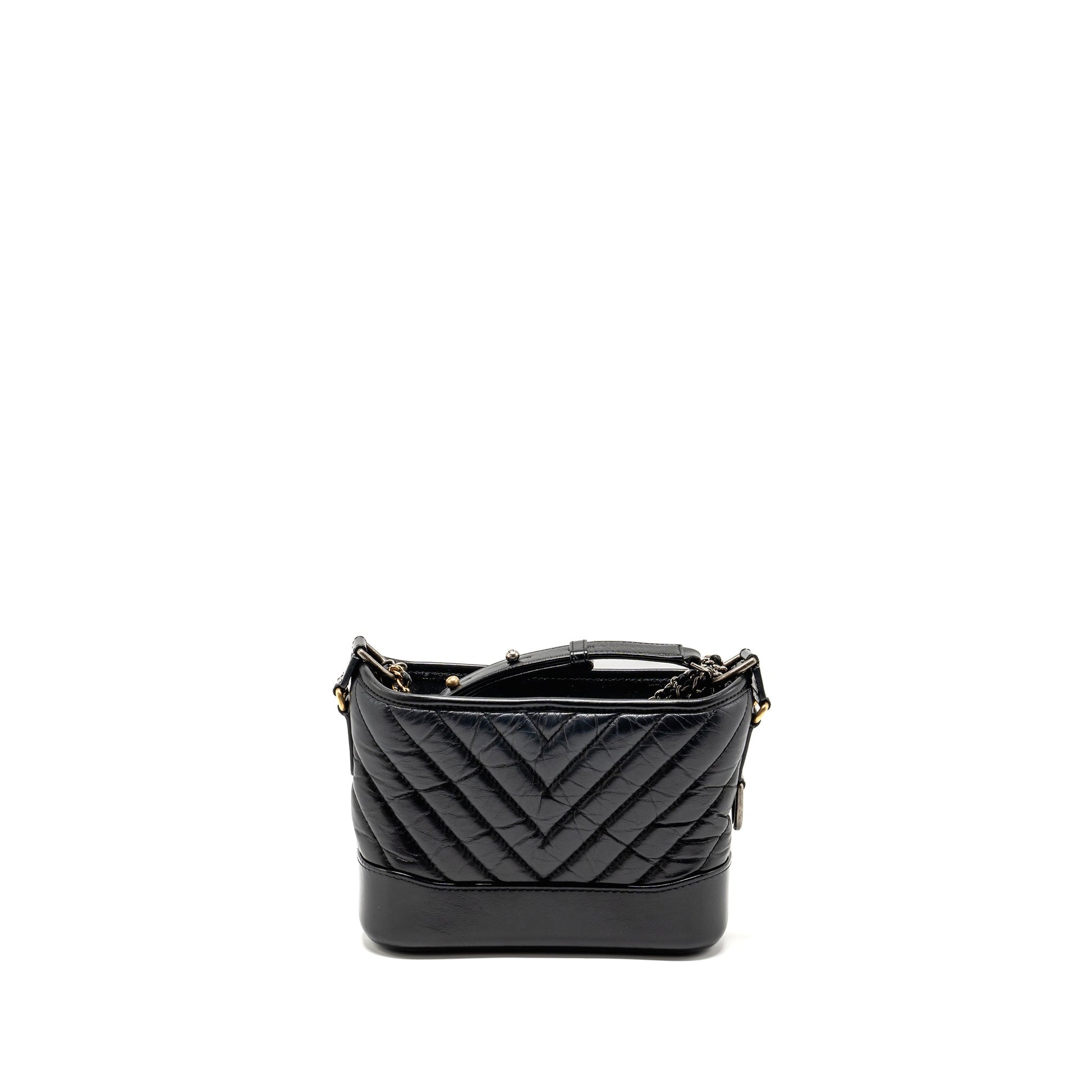 Chanel Gabrielle Hobo Chevron Calfskin Hardware Multicolour Black Small Shoulder Bag