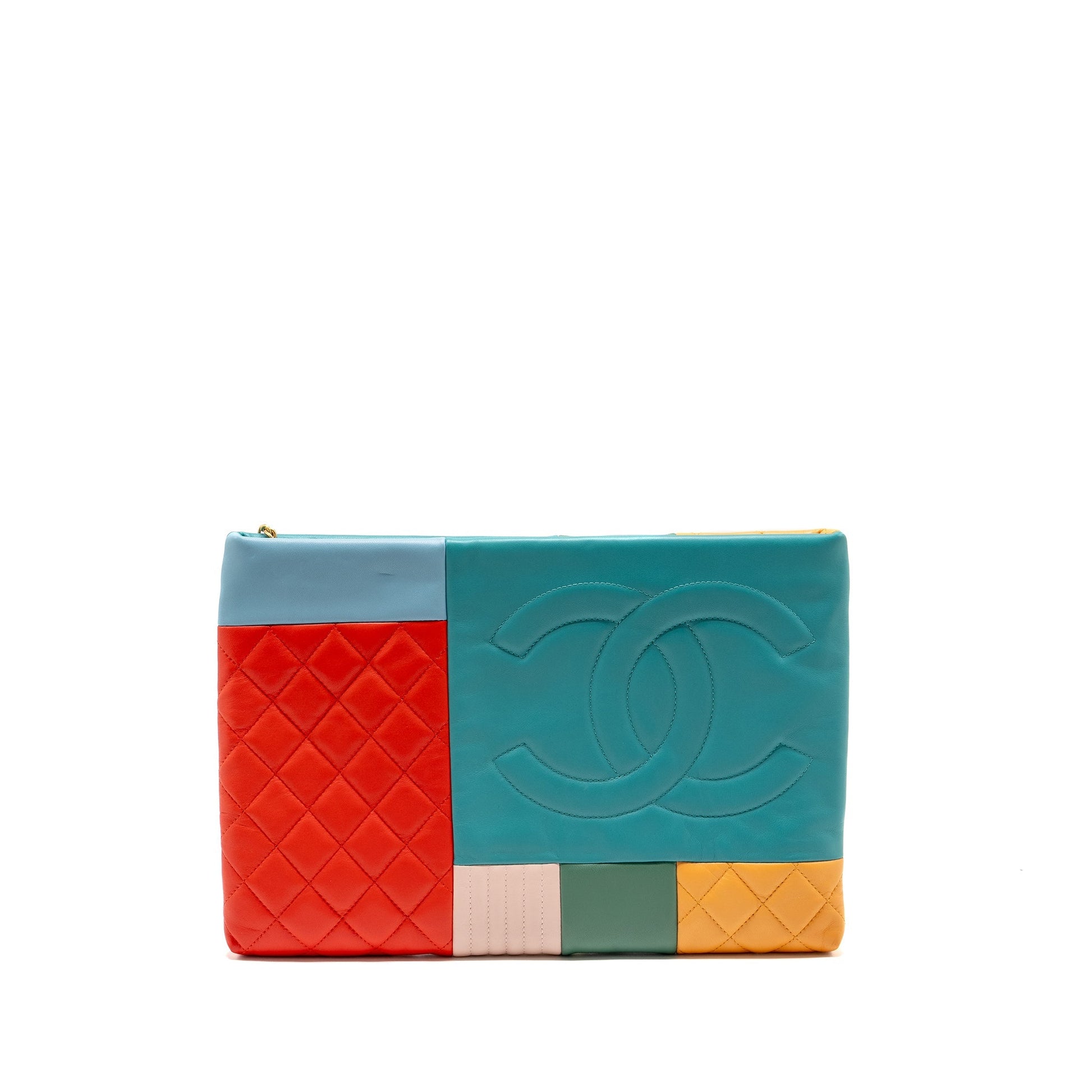 Chanel 17C Colourblock O- Lambskin GHW Multicolour Clutch Bag