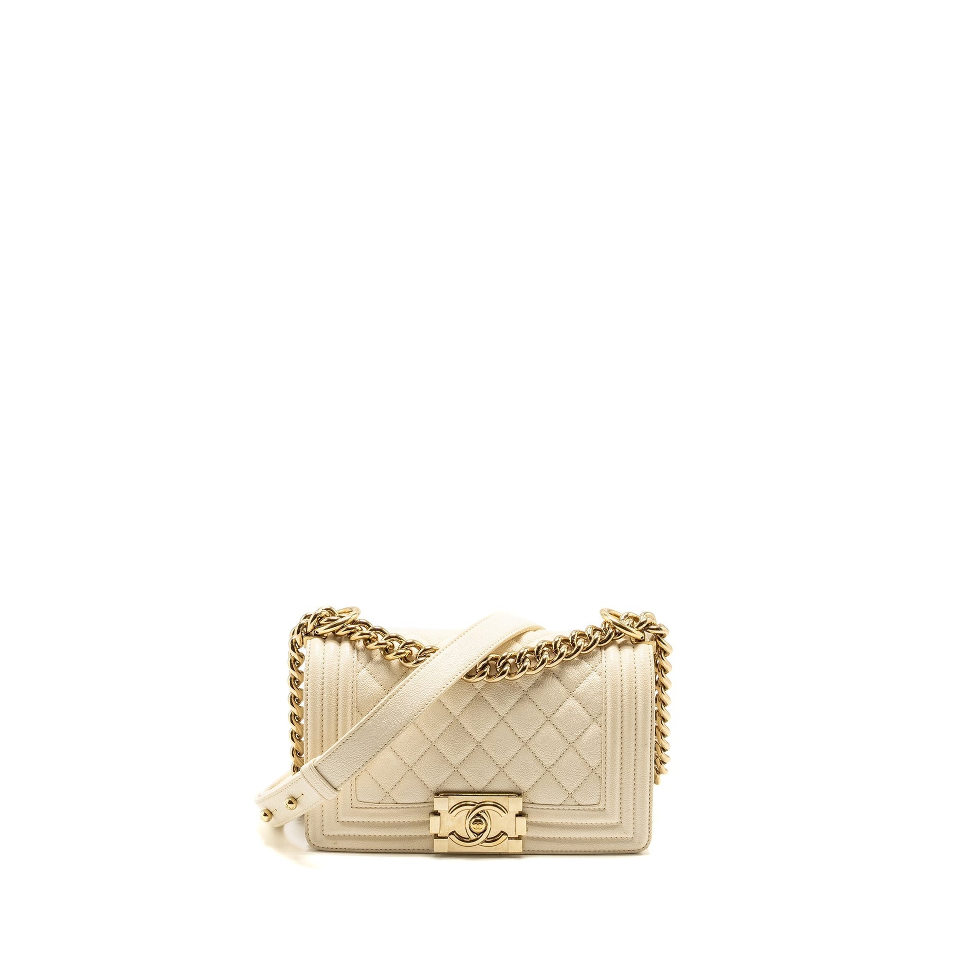 Chanel Boy Caviar LGHW White Small Handbag