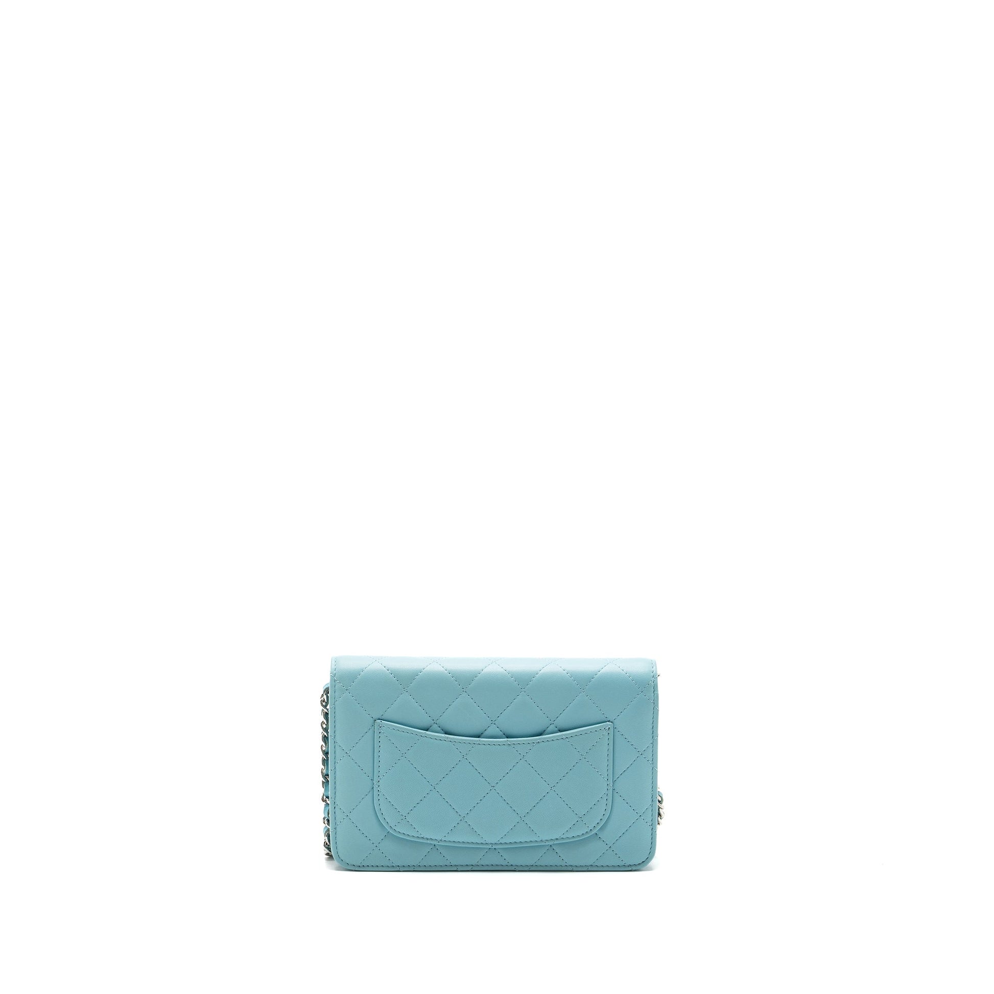 Chanel Classic On Lambskin Light SHW Blue Wallet Case