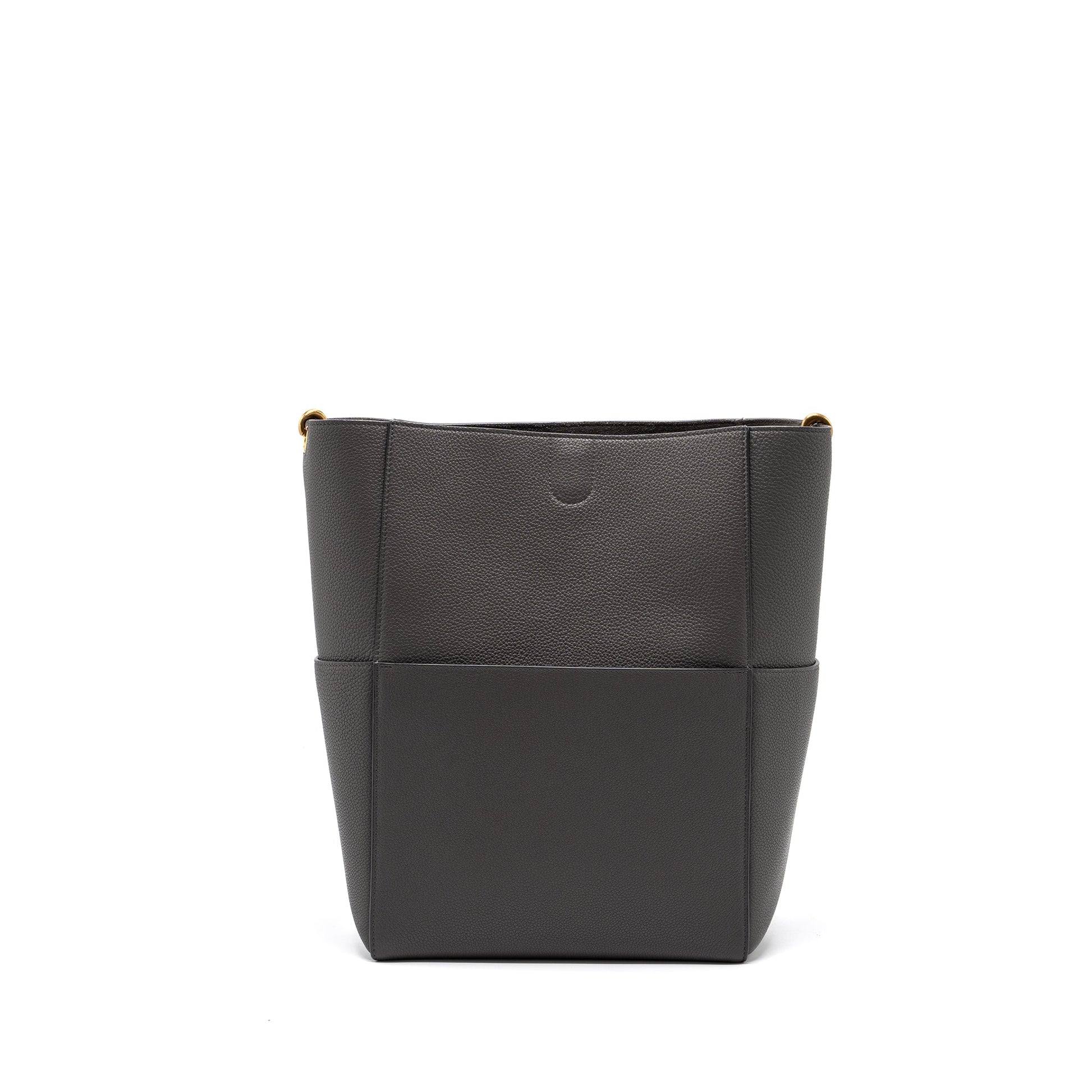 Celine Sangle Grained Calfskin Grey Handbag Bucket Bucket Bag