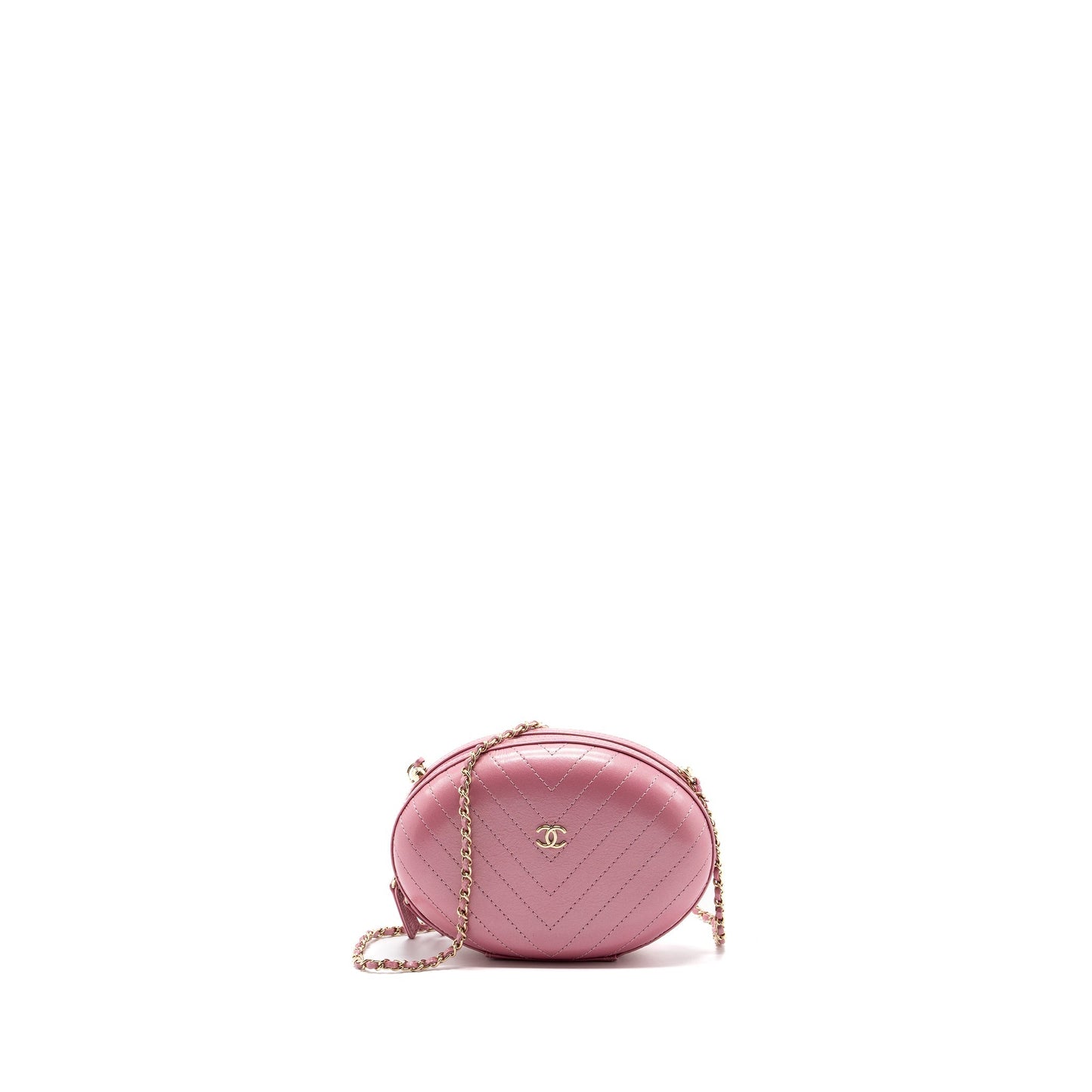 Chanel Oval Chevron Lambskin LGHW Pink Handbag