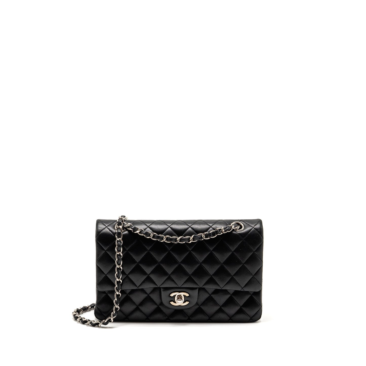 Chanel Classic Double Flap Lambskin SHW Black Shoulder Bag Shw 2