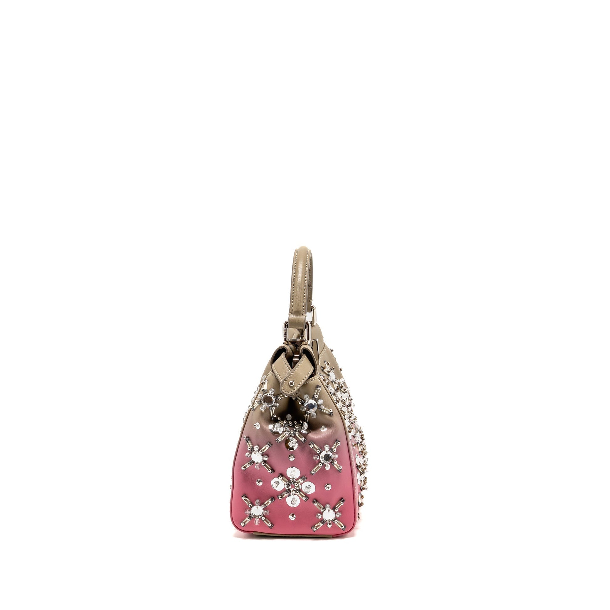 Fendi Peekaboo Purse Crystal Embellished Ombre Taupe Leather Pink Mini Travel Bag