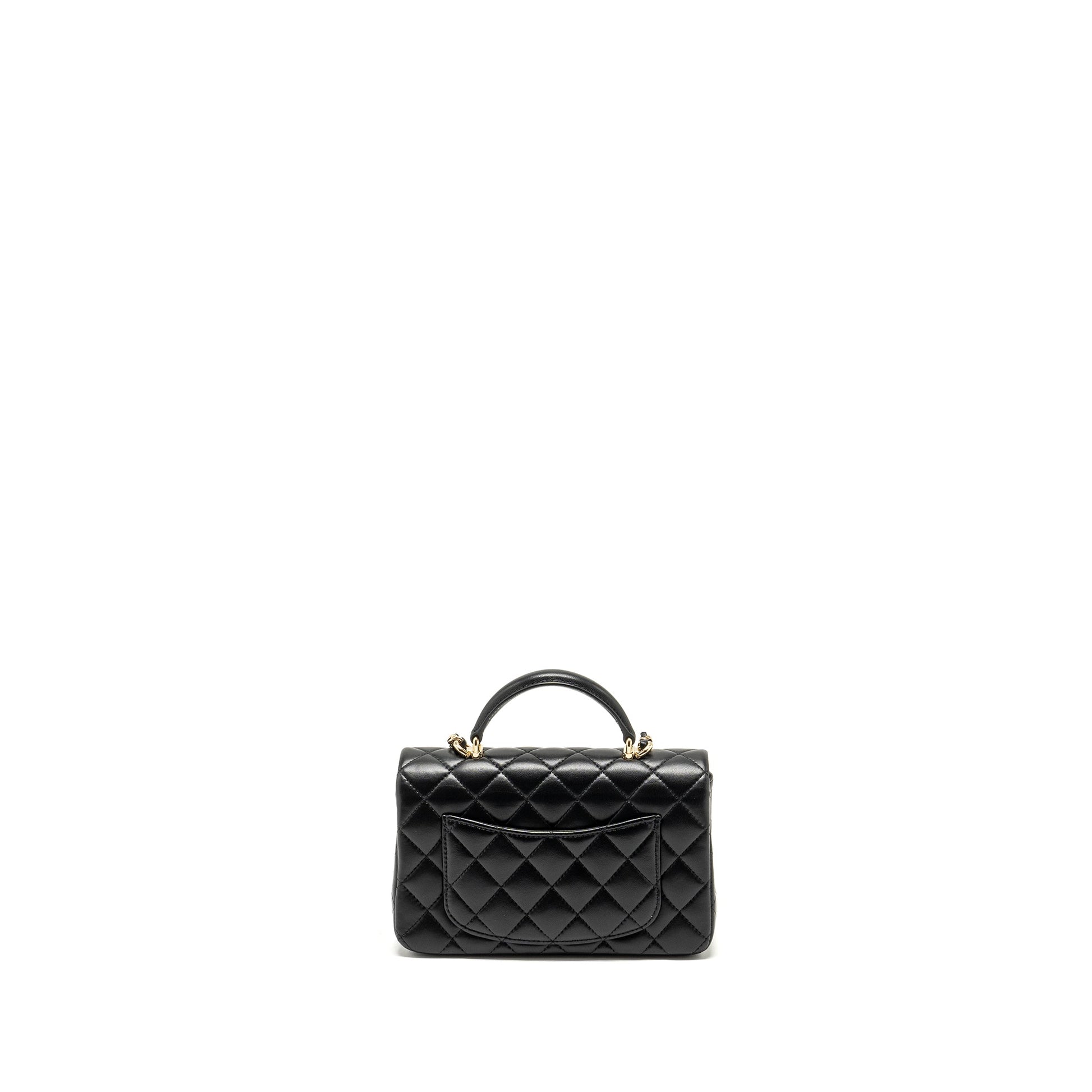 Chanel Top Handle Rectangular Flap Lambskin LGHW Black Shoulder Bag Lghwmicrochip 3