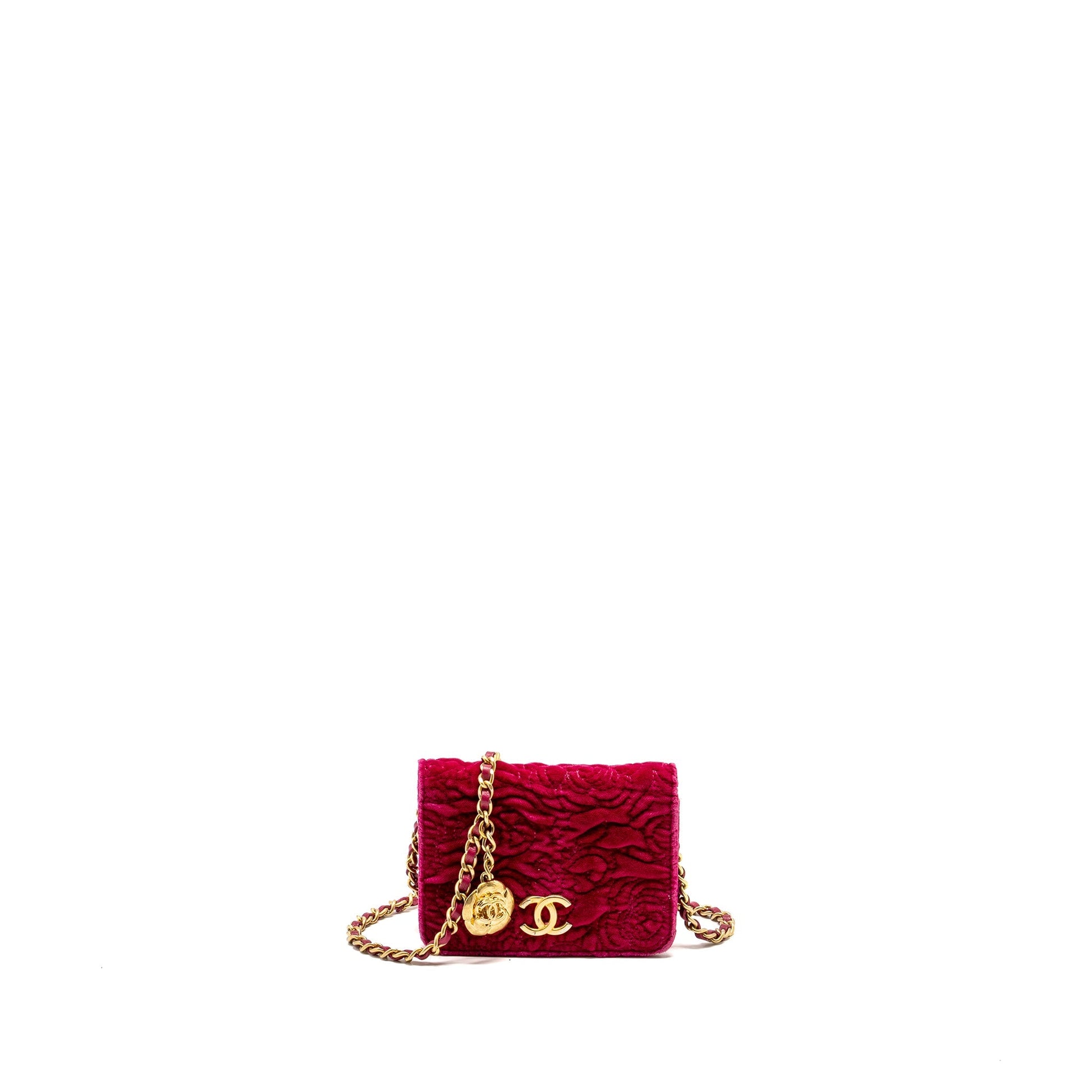 Chanel 21A Camelia Flap Velvet Fushia GHW Shoulder Bag