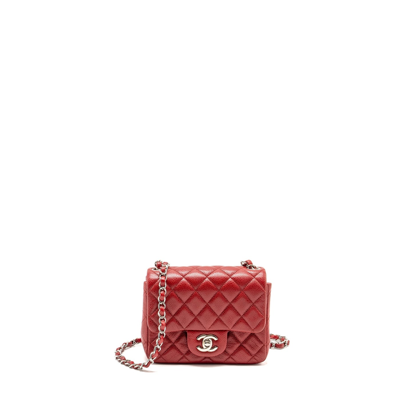Chanel Square Flap Caviar SHW Red Shoulder Bag