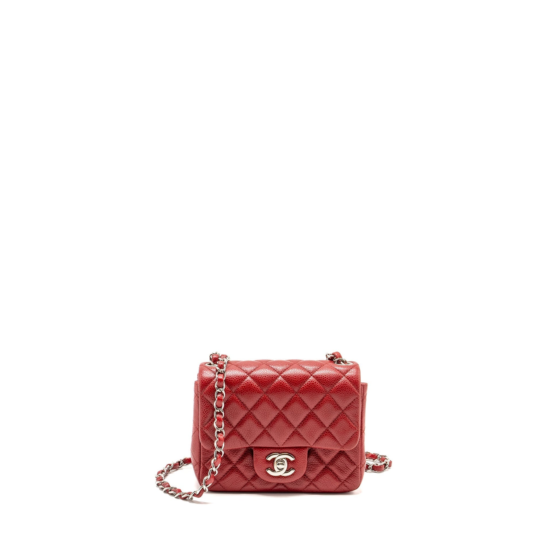 Chanel Square Flap Caviar SHW Red Shoulder Bag