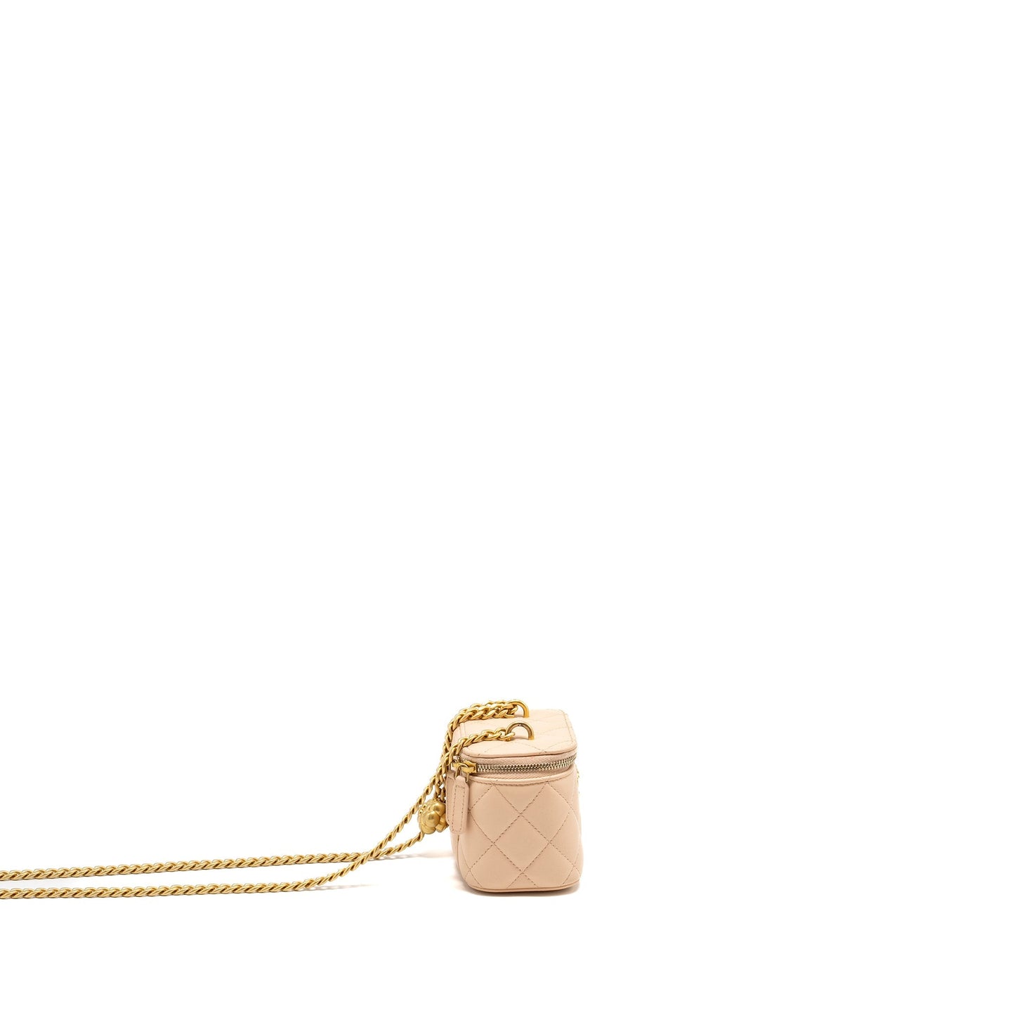 Chanel Vanity Camellia Adjustable Lambskin GHW Microchip Beige Mini Bag