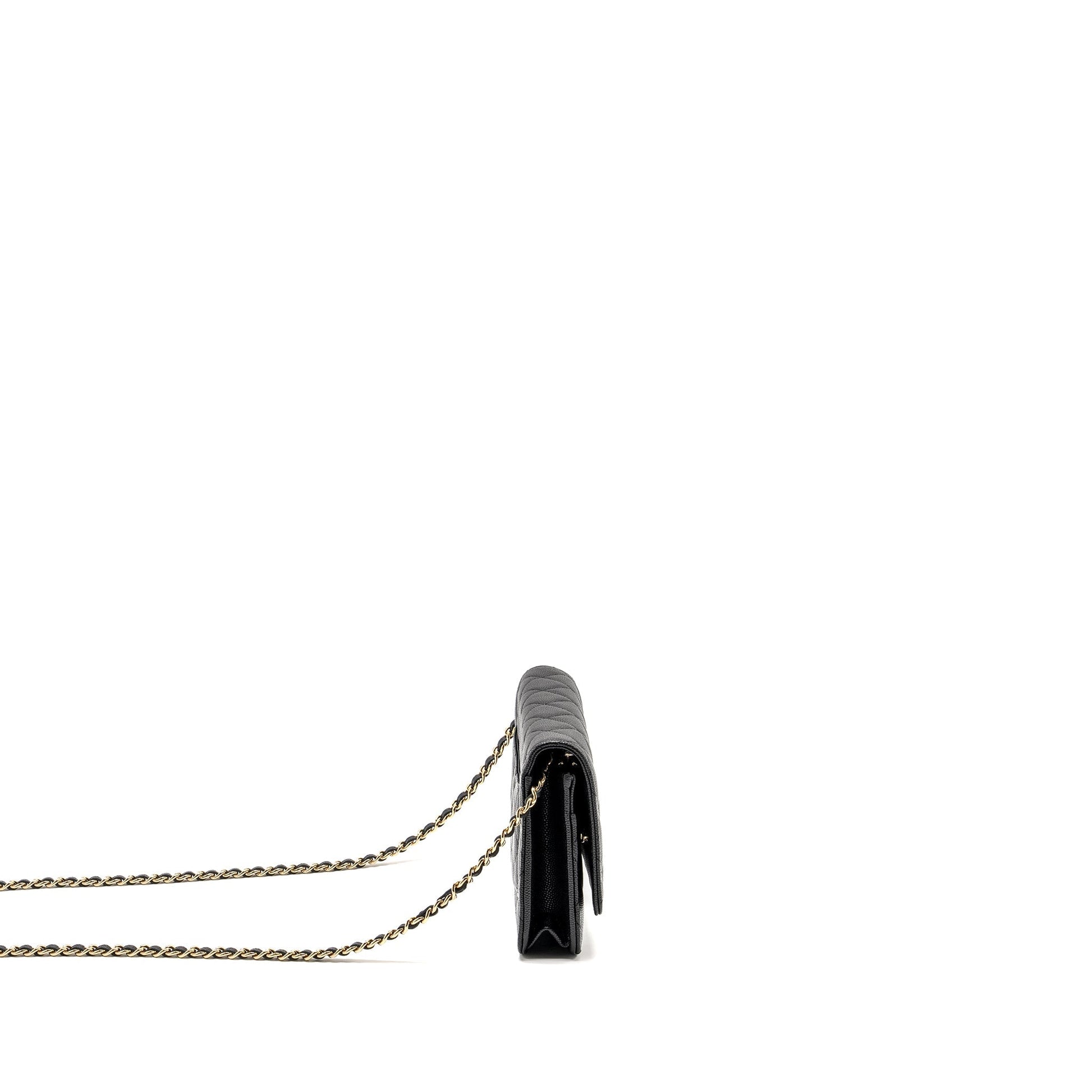 Chanel Detailed CC Logo on Caviar LGHW Black Wallet Case