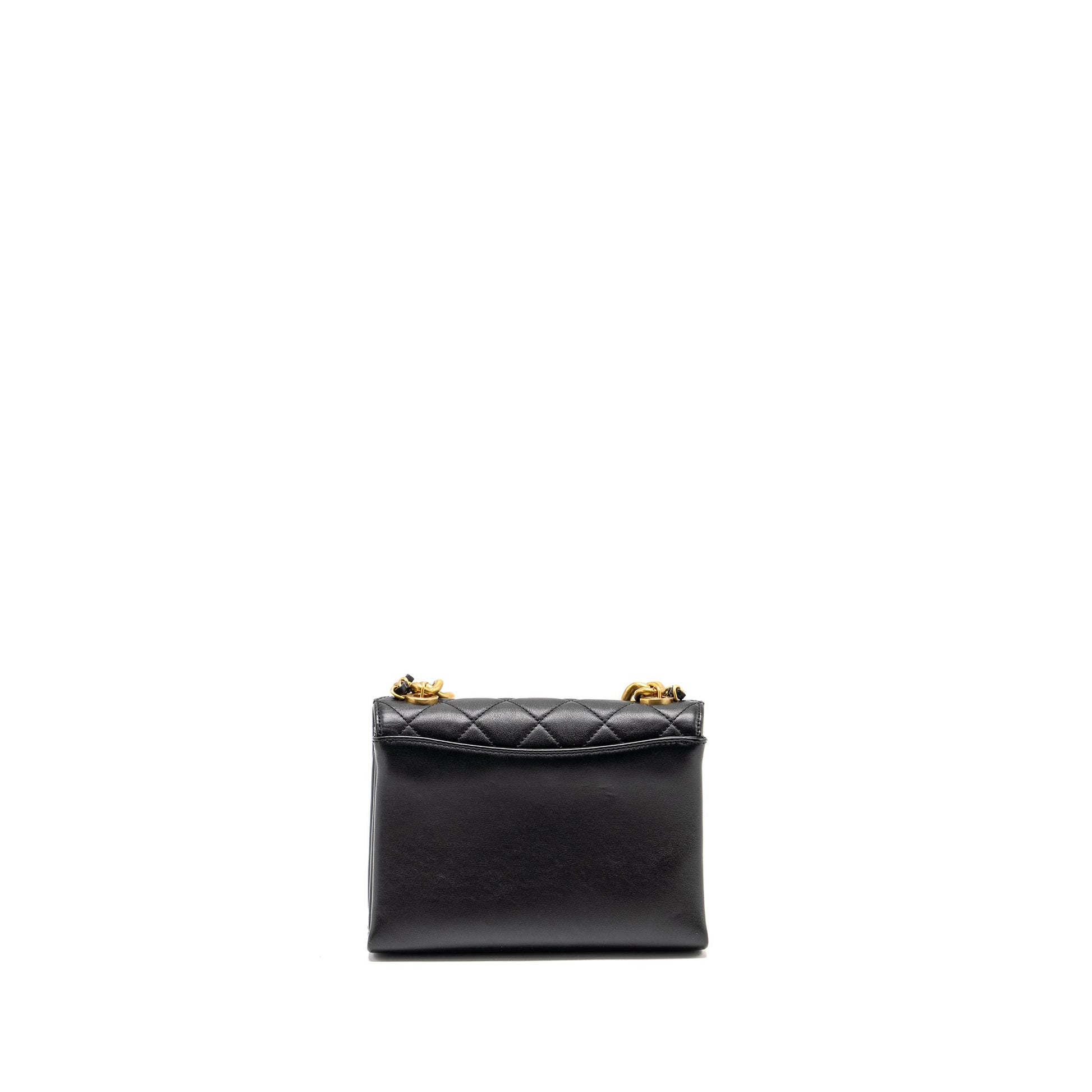 Chanel Seasonal Flap Giant Handle Pearl Calfskin Black Shoulder Bag Ghw Microchip