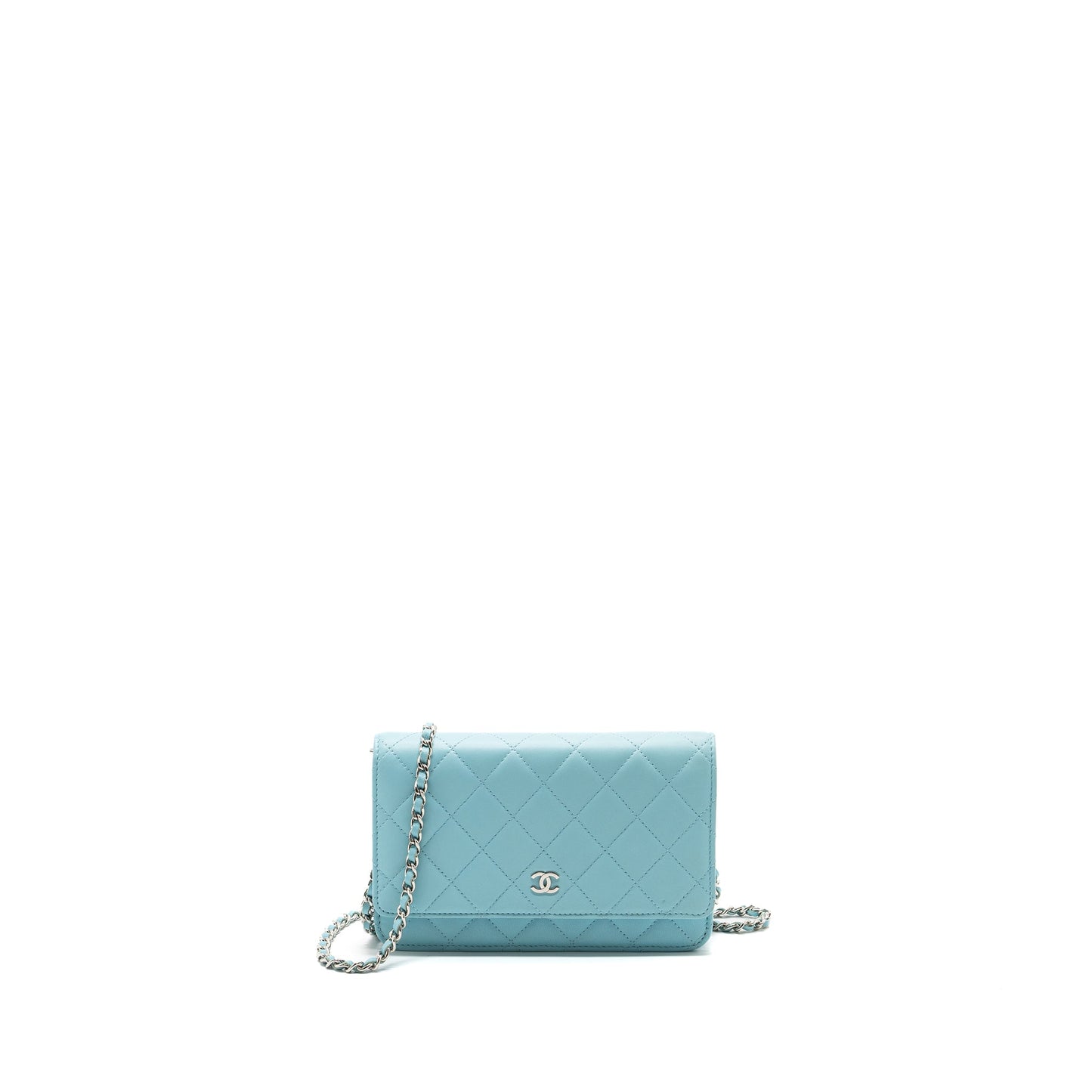 Chanel Classic On Lambskin Light SHW Blue Wallet Case