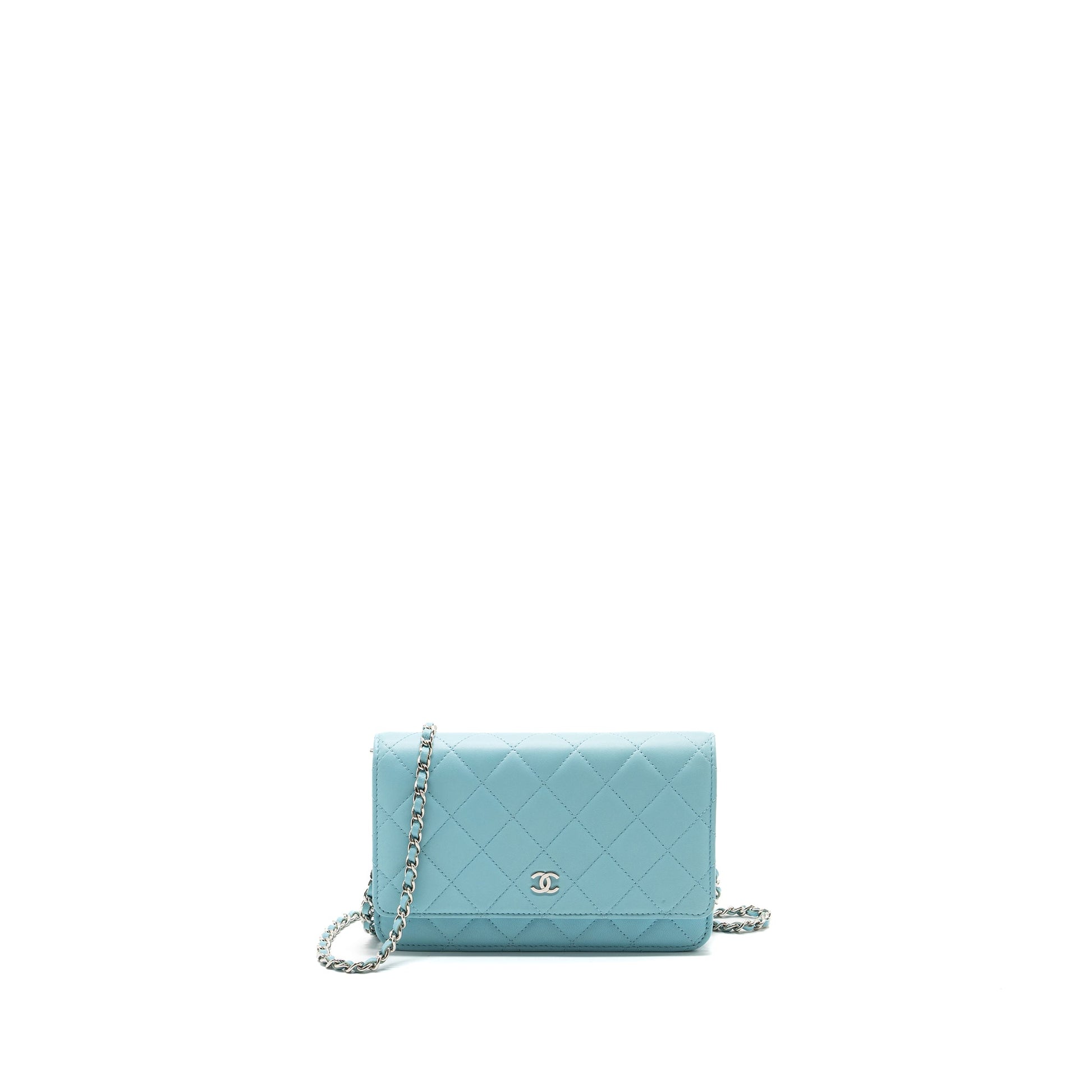 Chanel Classic On Lambskin Light SHW Blue Wallet Case