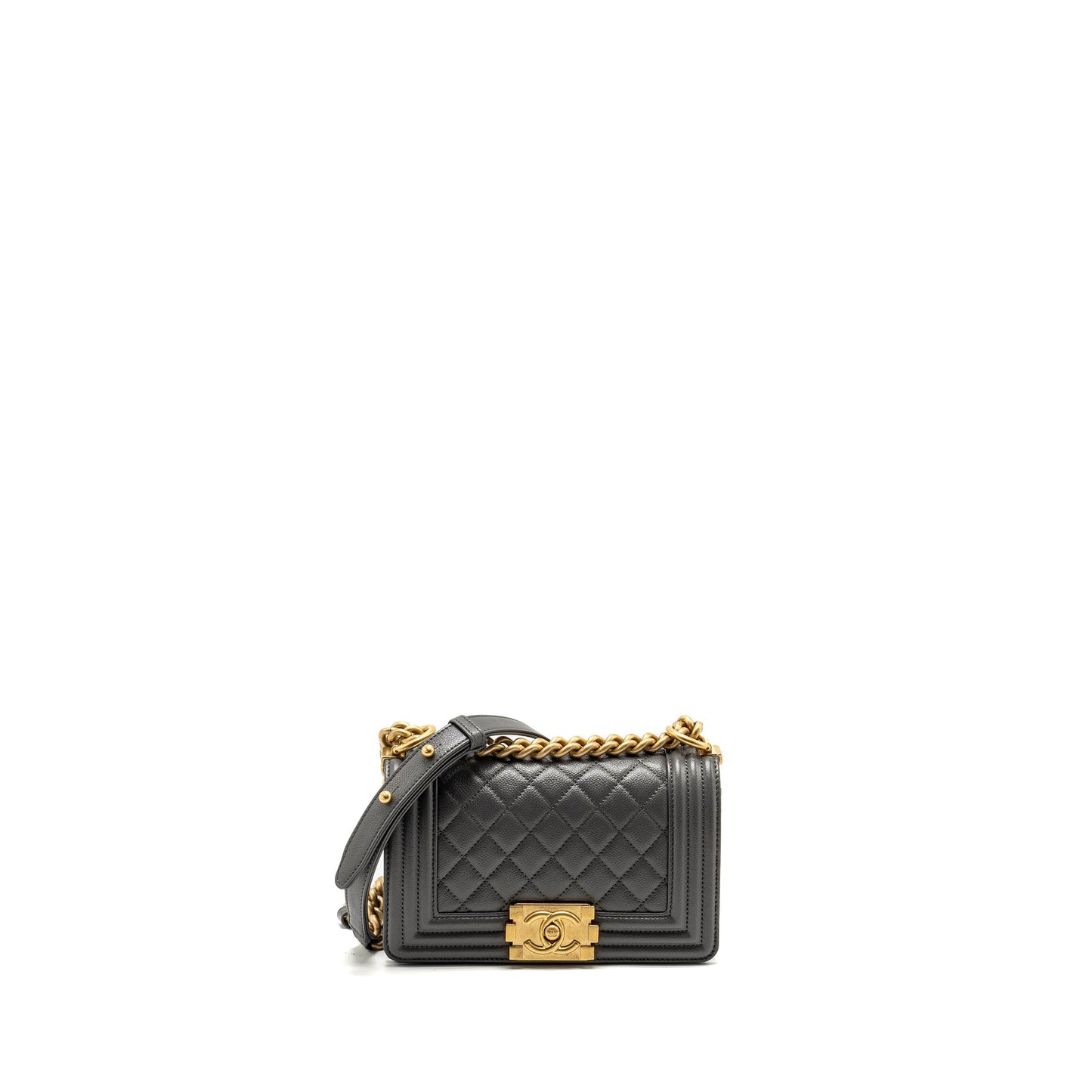 Chanel Boy Caviar Dark GHW microchip Grey Small Handbag