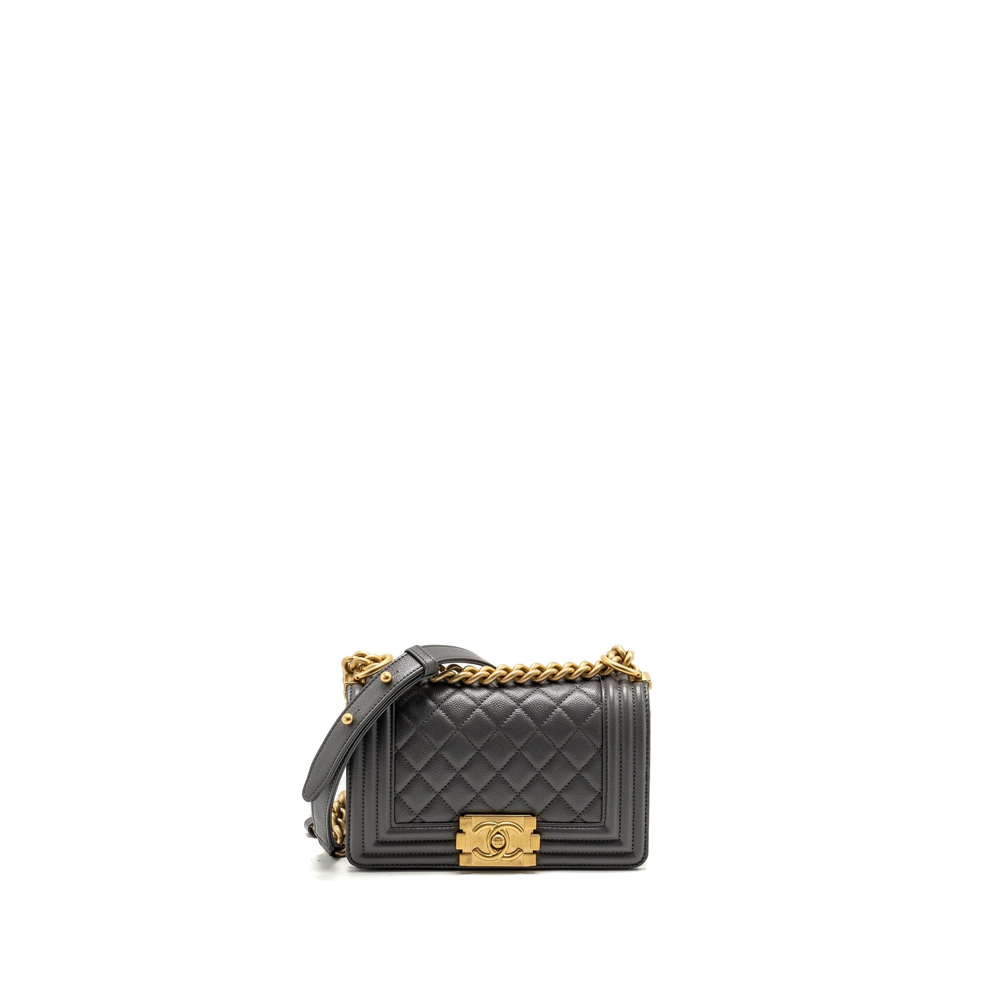 Chanel Boy Caviar Dark GHW microchip Grey Small Handbag