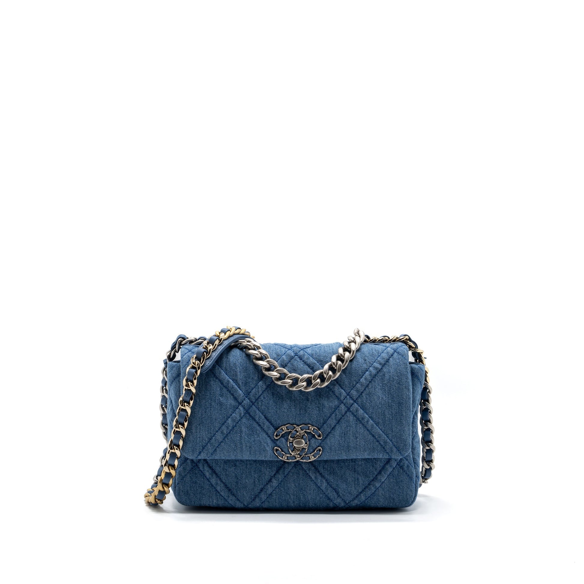 Chanel 19 Denim Hardware microchip Multicolour Blue Small Handbag
