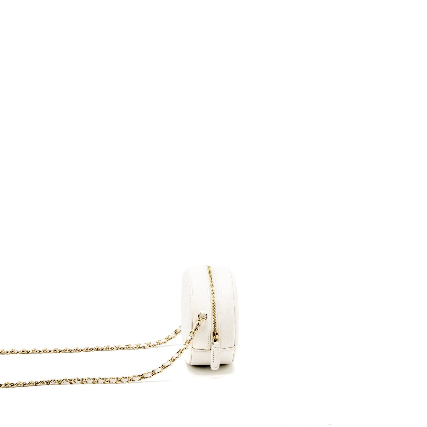 Chanel Round Caviar LGHW White Clutch Bag