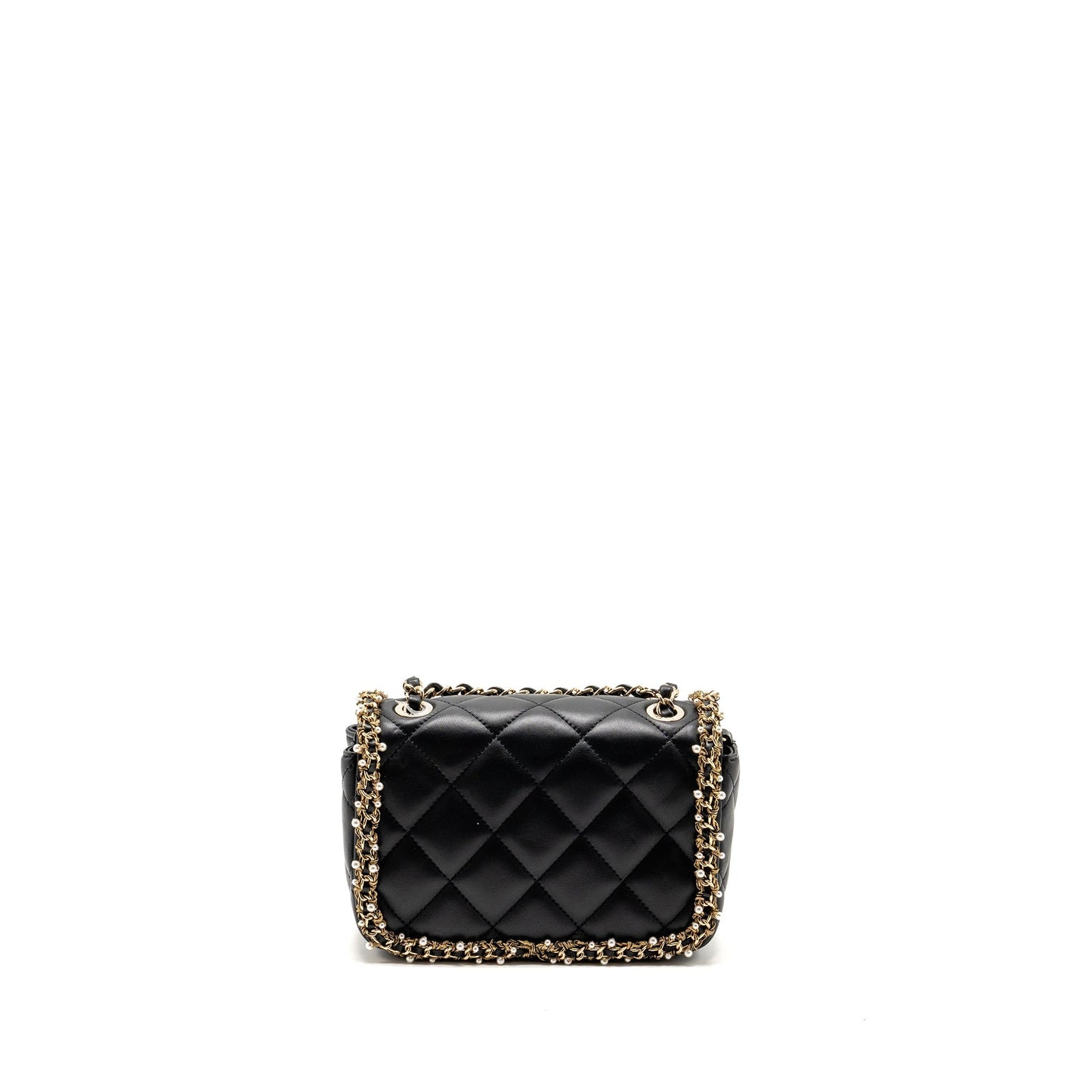 Chanel Pearl Detailed Edge Flap Lambskin LGHW Black Shoulder Bag