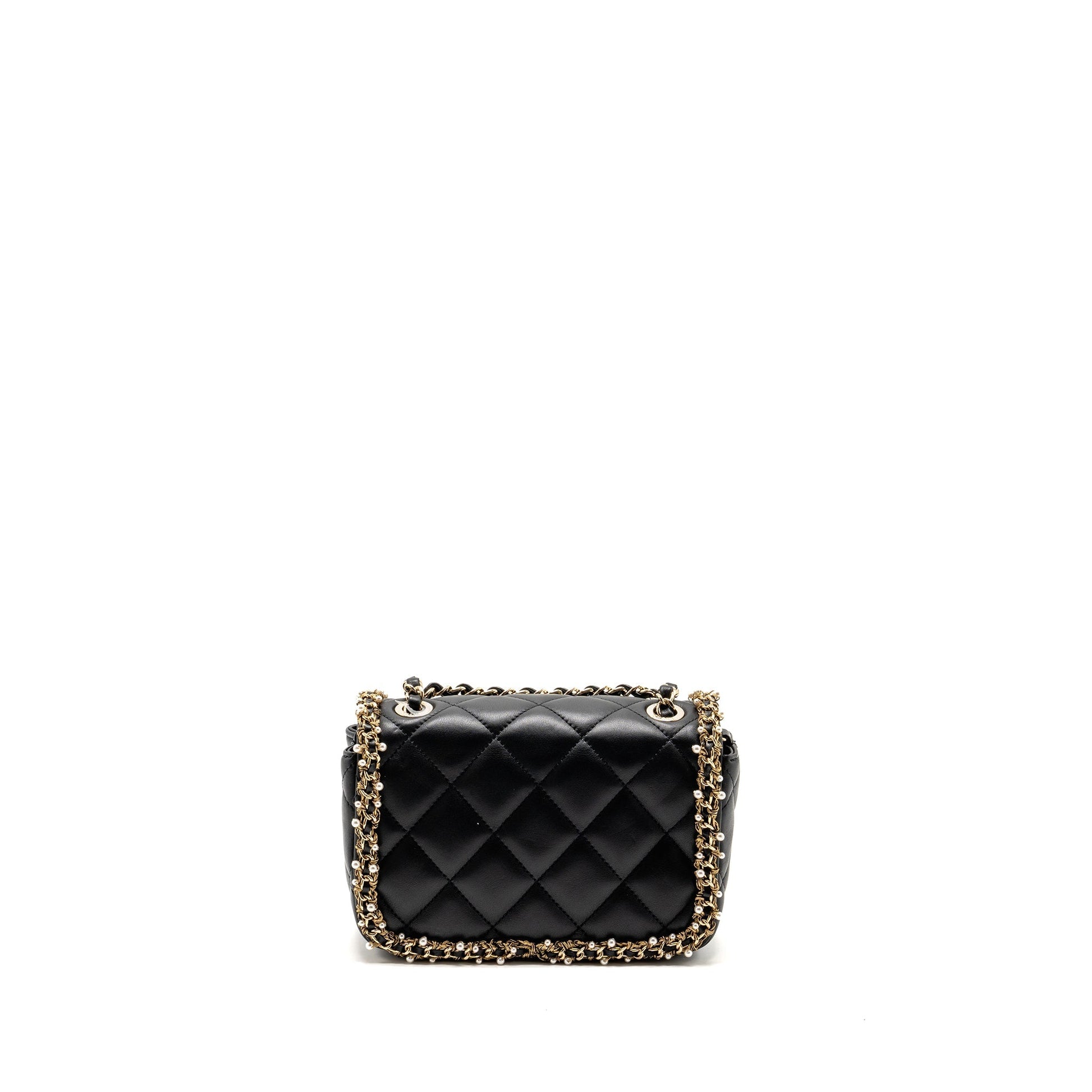 Chanel Pearl Detailed Edge Flap Lambskin LGHW Black Shoulder Bag