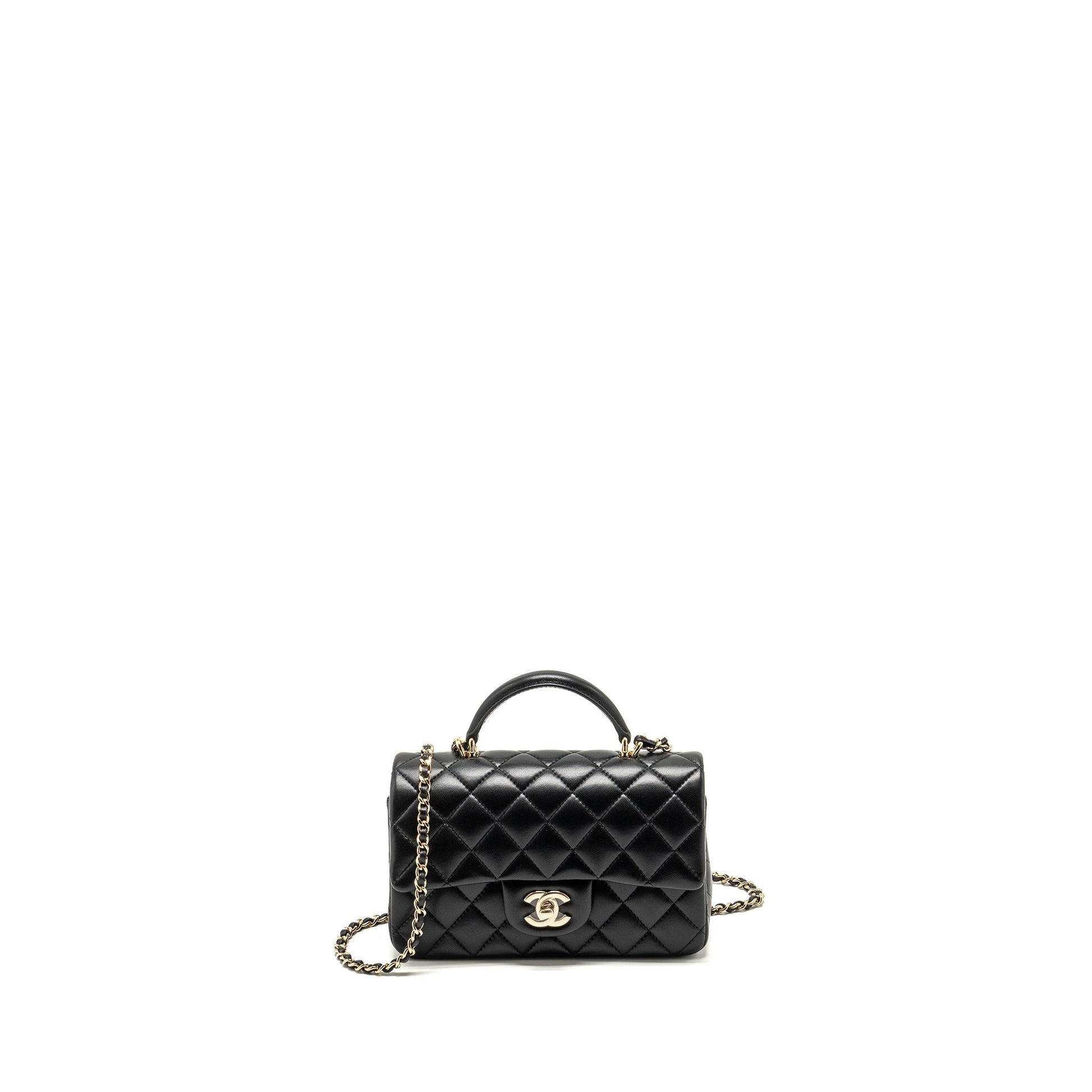 Chanel Top Handle Rectangular Flap Lambskin LGHW Black Shoulder Bag Lghwmicrochip 3