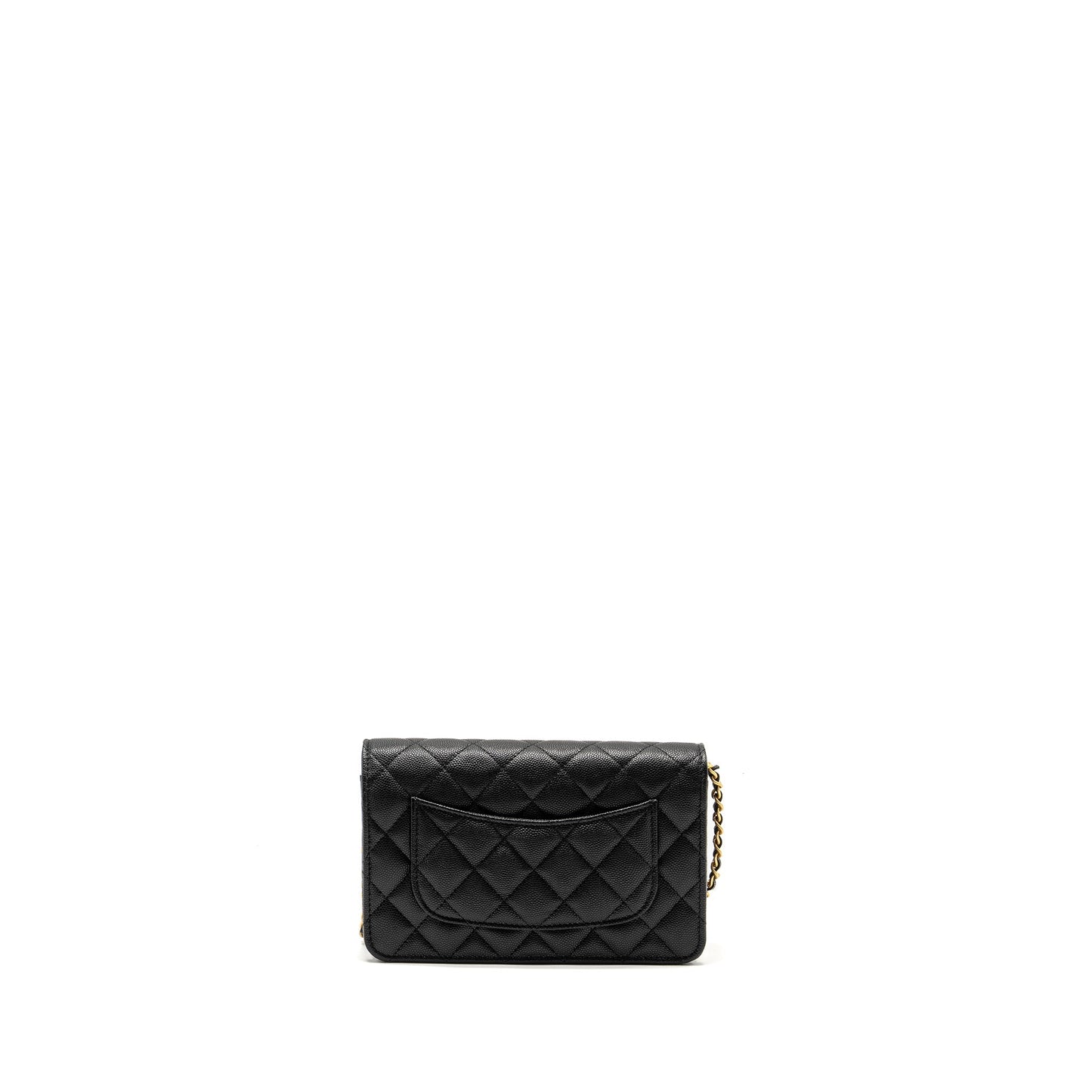 Chanel Camellia on Caviar GHW Microchip Black Wallet Case
