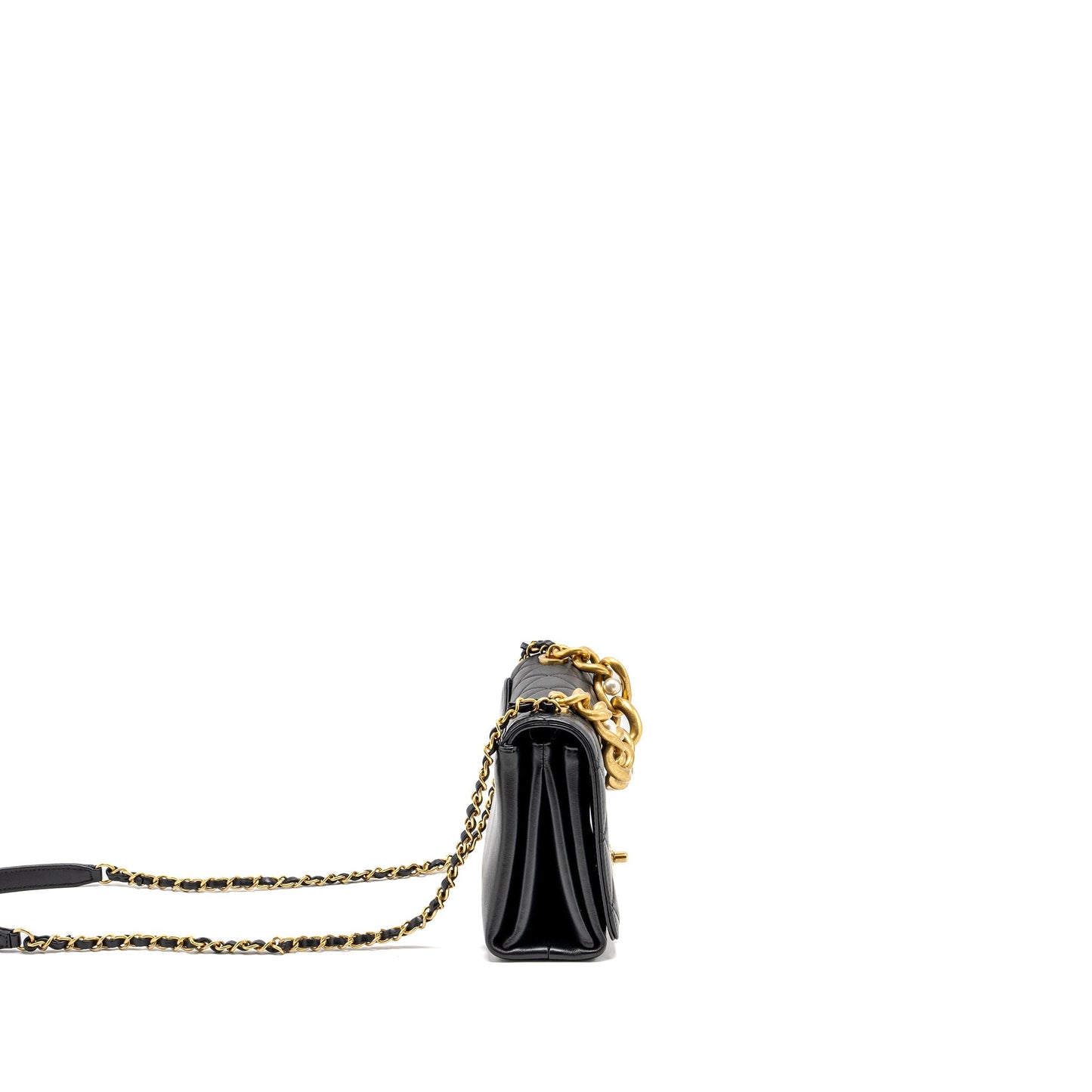 Chanel Seasonal Flap Giant Handle Pearl Calfskin Black Shoulder Bag Ghw Microchip