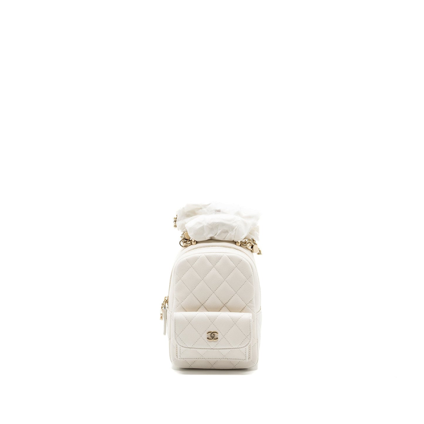 Chanel 24C Backpack Caviar LGHW Microchip White Crossbody Bag
