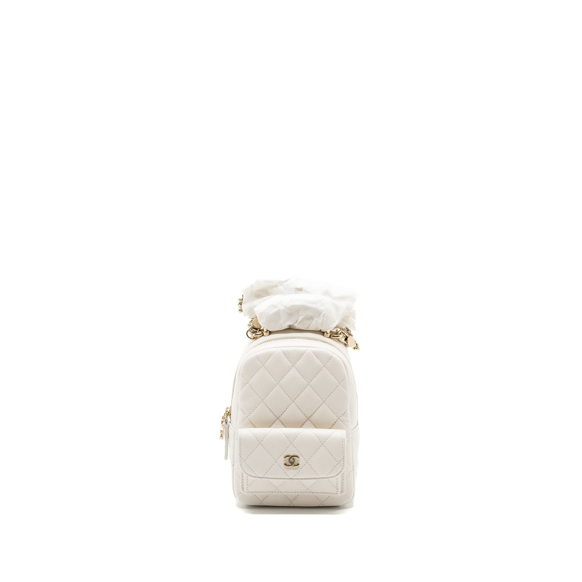 Chanel 24C Backpack Caviar LGHW Microchip White Crossbody Bag