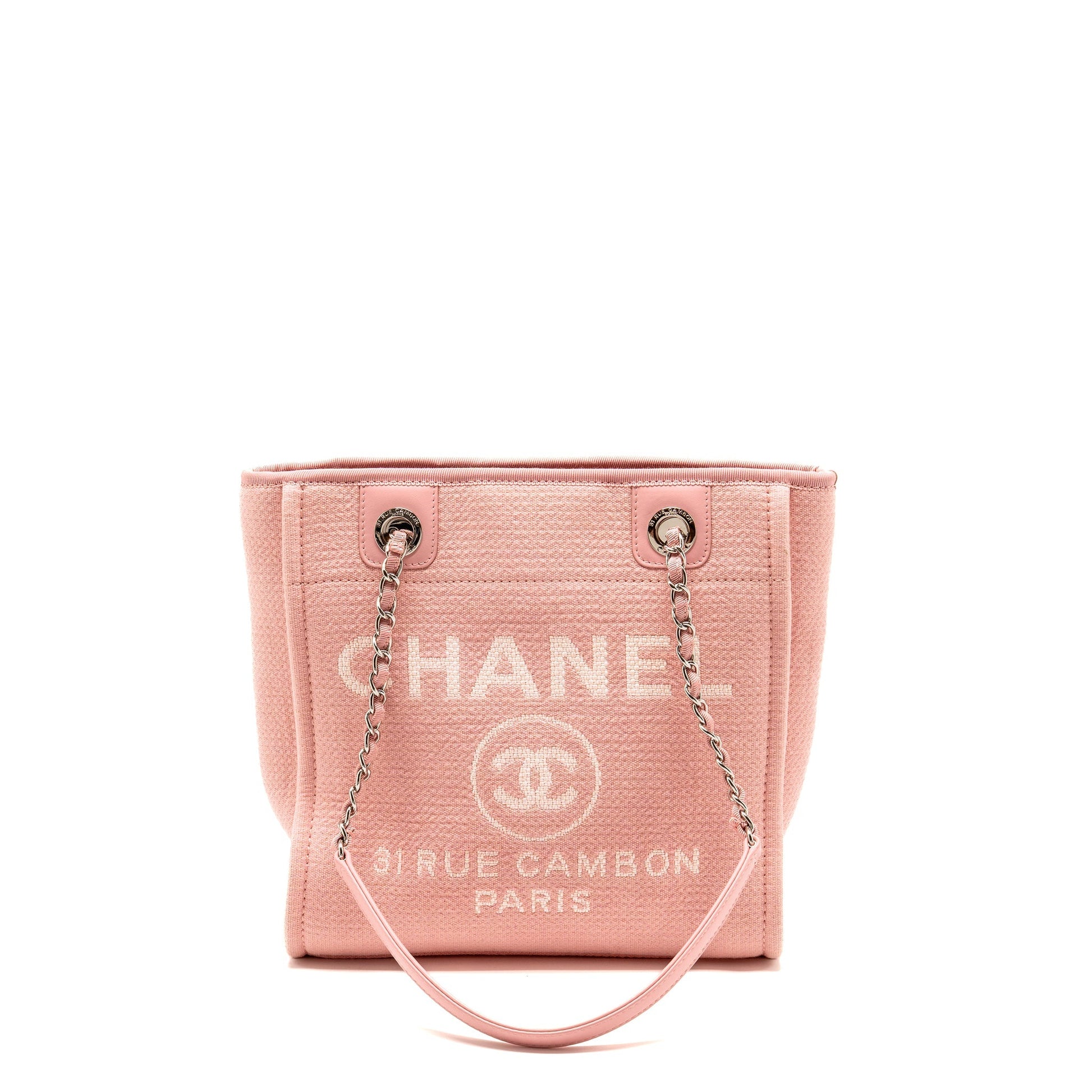 Chanel Deauville SHW microchip Pink PM Canvas Tote Bag