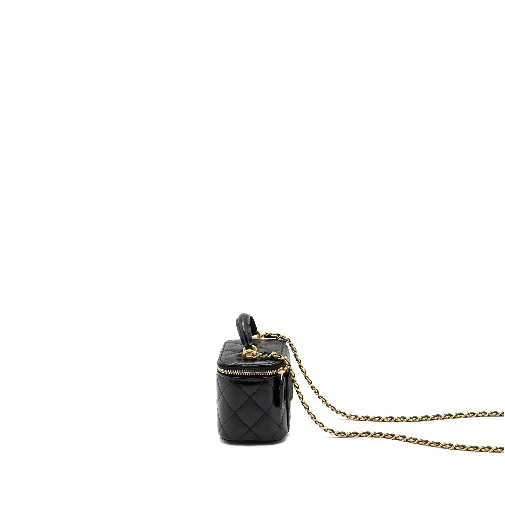 Chanel Top Handle Vanity Lambskin GHW Black Mini Bag Black Ghw