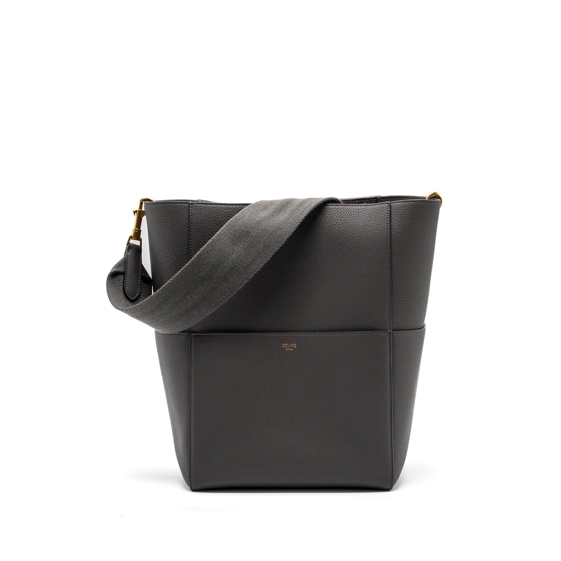Celine Sangle Grained Calfskin Grey Handbag Bucket Bucket Bag