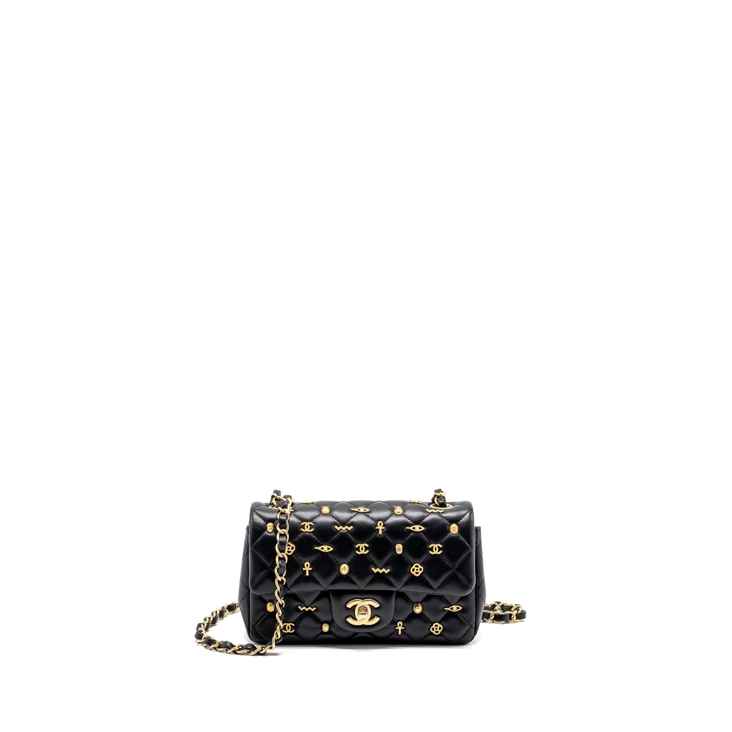 Chanel Egyptian Amulet Rectangular Flap Lambskin GHW Black Shoes