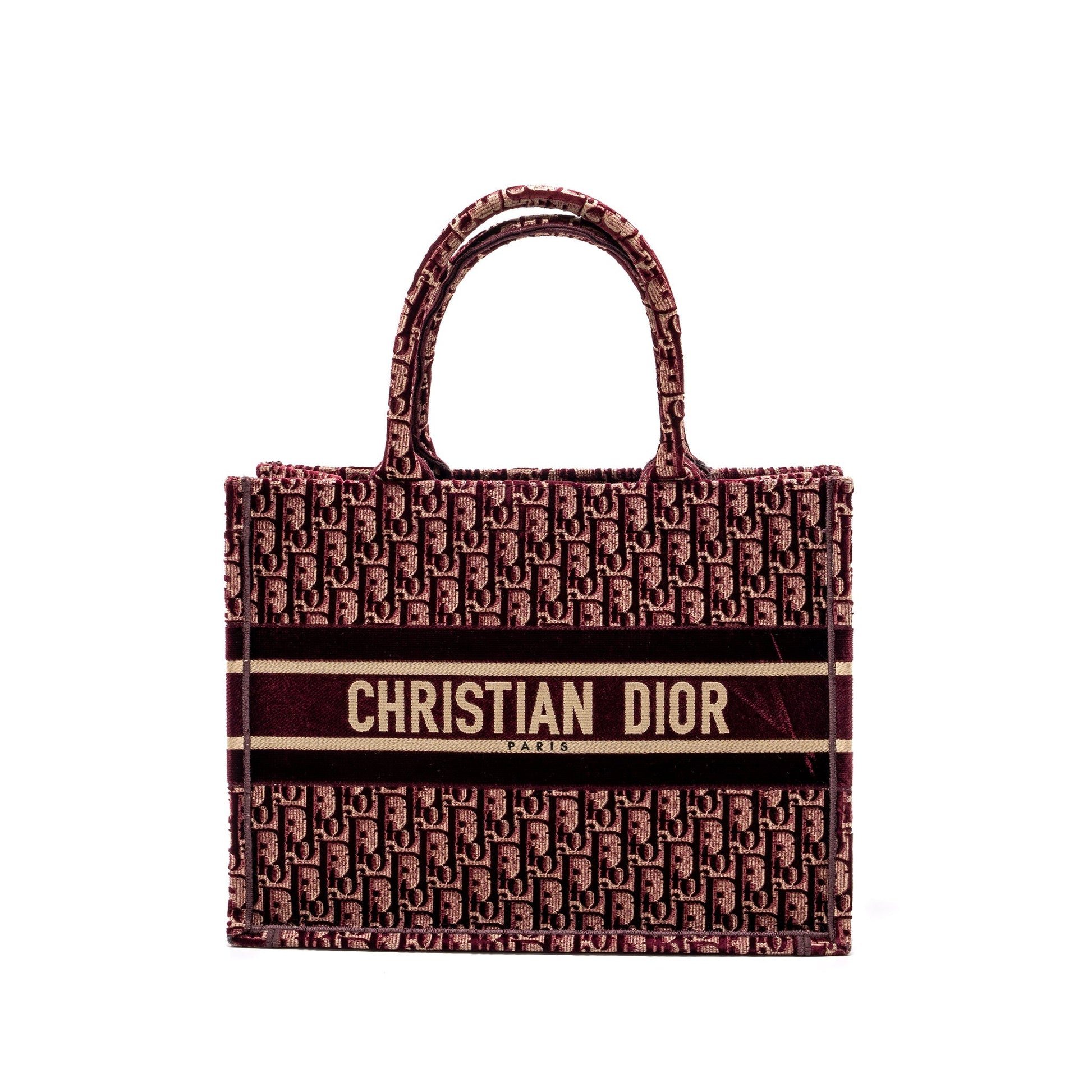 Dior Book Tote Oblique Embroidery Velvet Dark Handbag Canvas Red Tote Bag