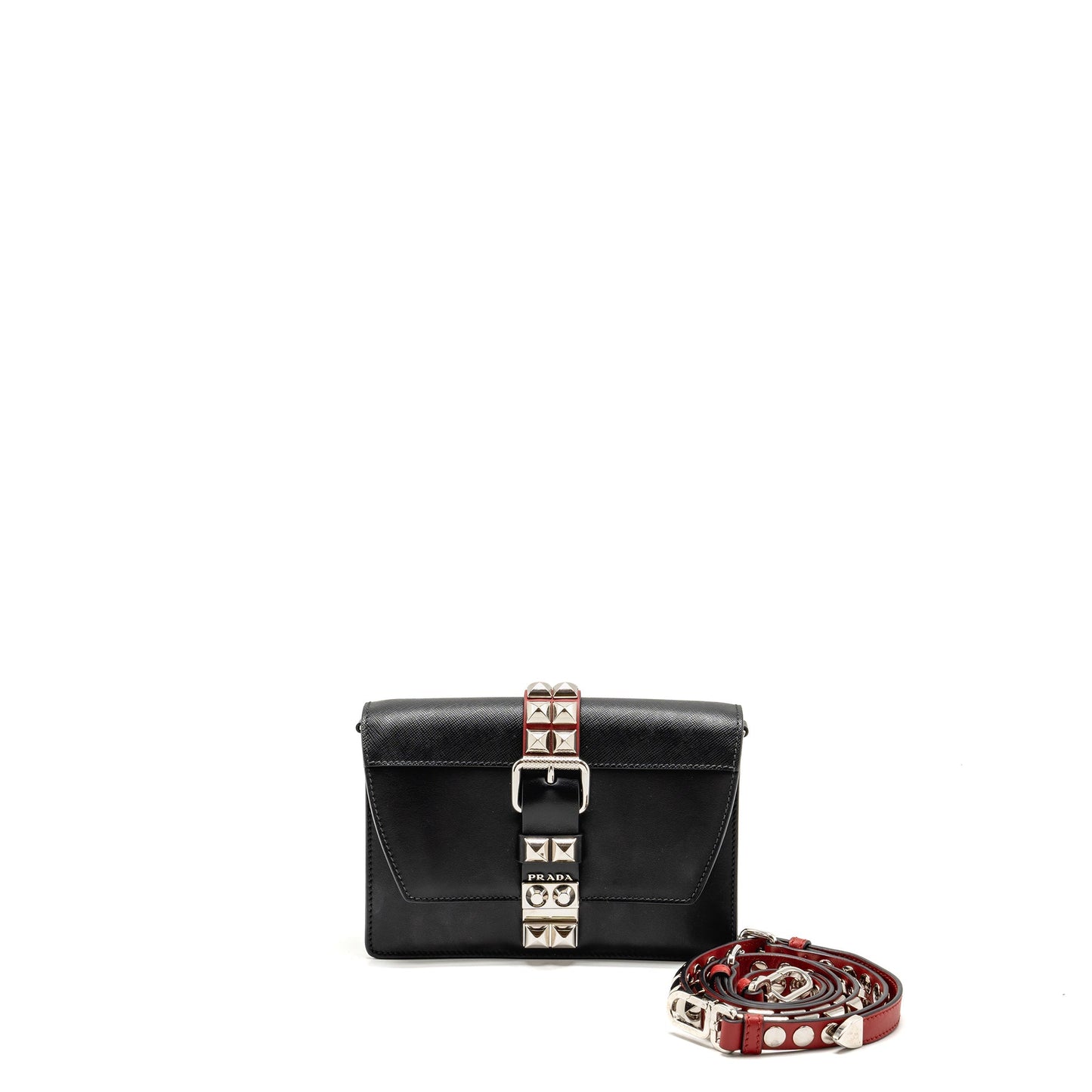 Prada Electra City Purse Calfskin Handbag Black Red Travel Bag
