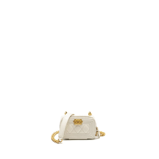 Chanel Boy Caviar GHW Microchip White Clutch Bag
