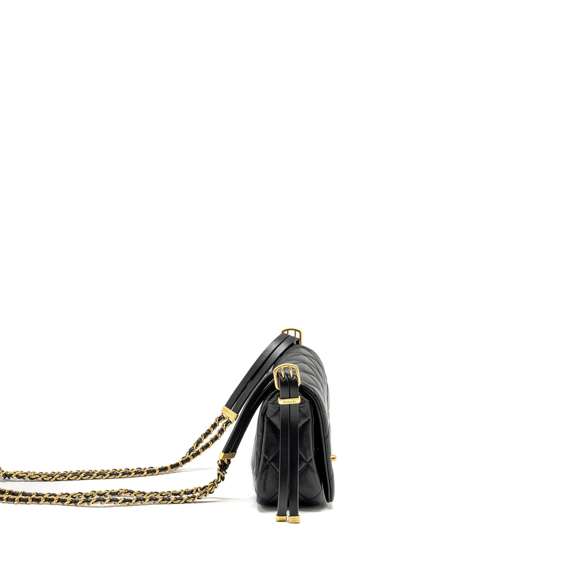 Chanel 23B Detail Chains Quilted Flap Lambskin Black Shoulder Bag
