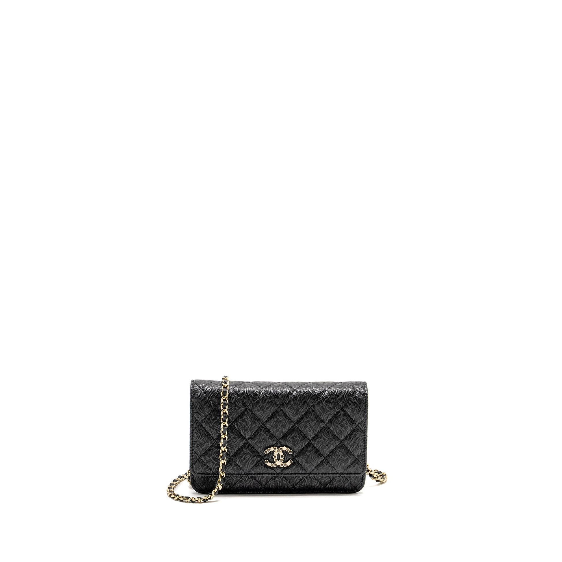 Chanel Detailed CC Logo on Caviar LGHW Black Wallet Case