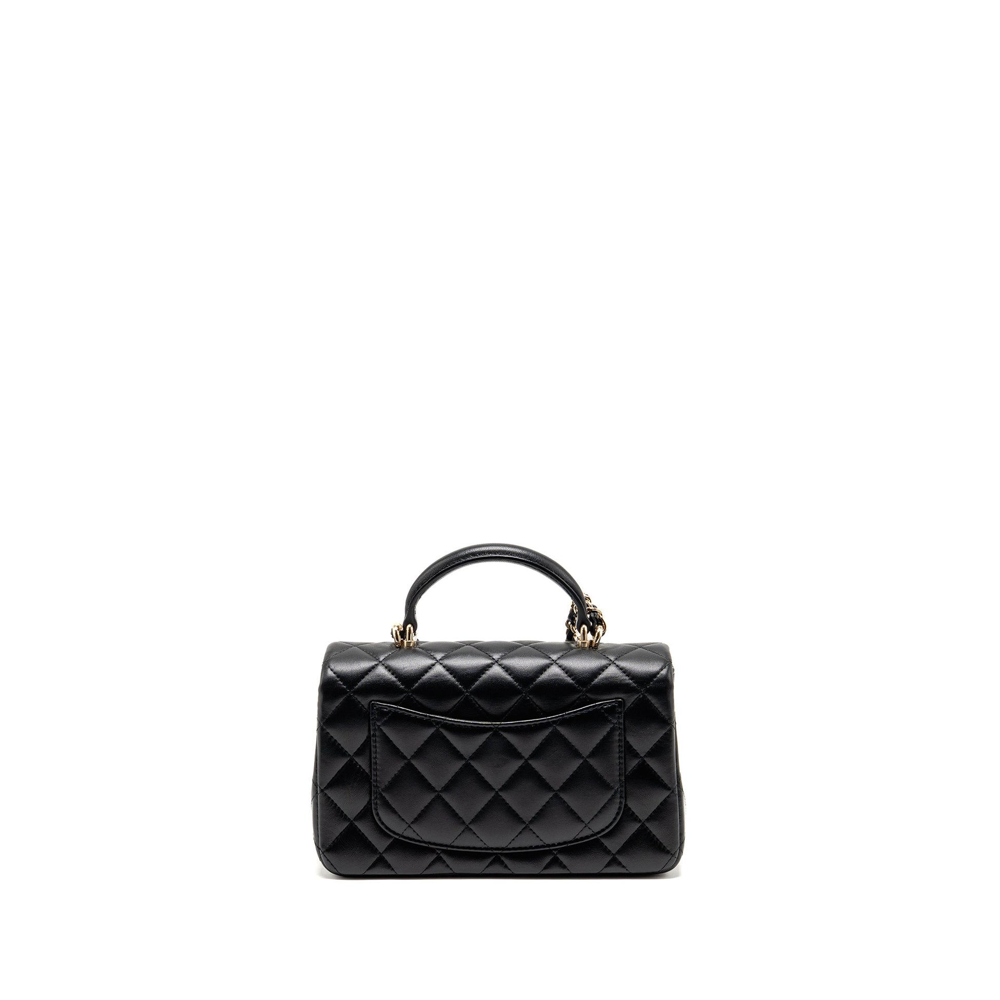 Chanel Top Handle Rectangular Flap Lambskin LGHW Black Shoulder Bag Microchip 10