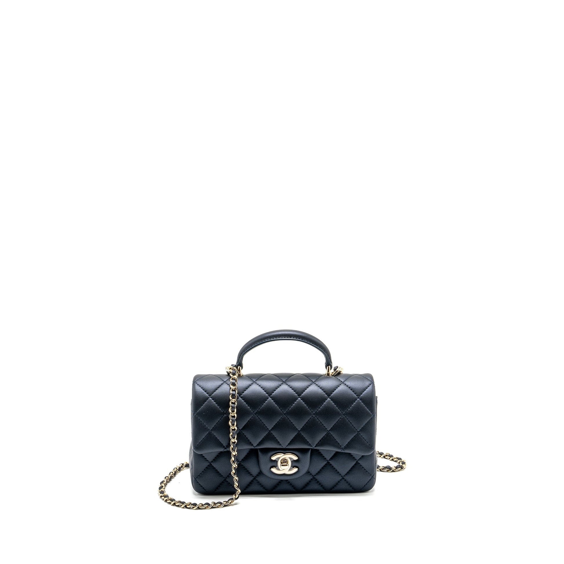 Chanel Top handle rectangular flap lambskin navy Shoulder Bag