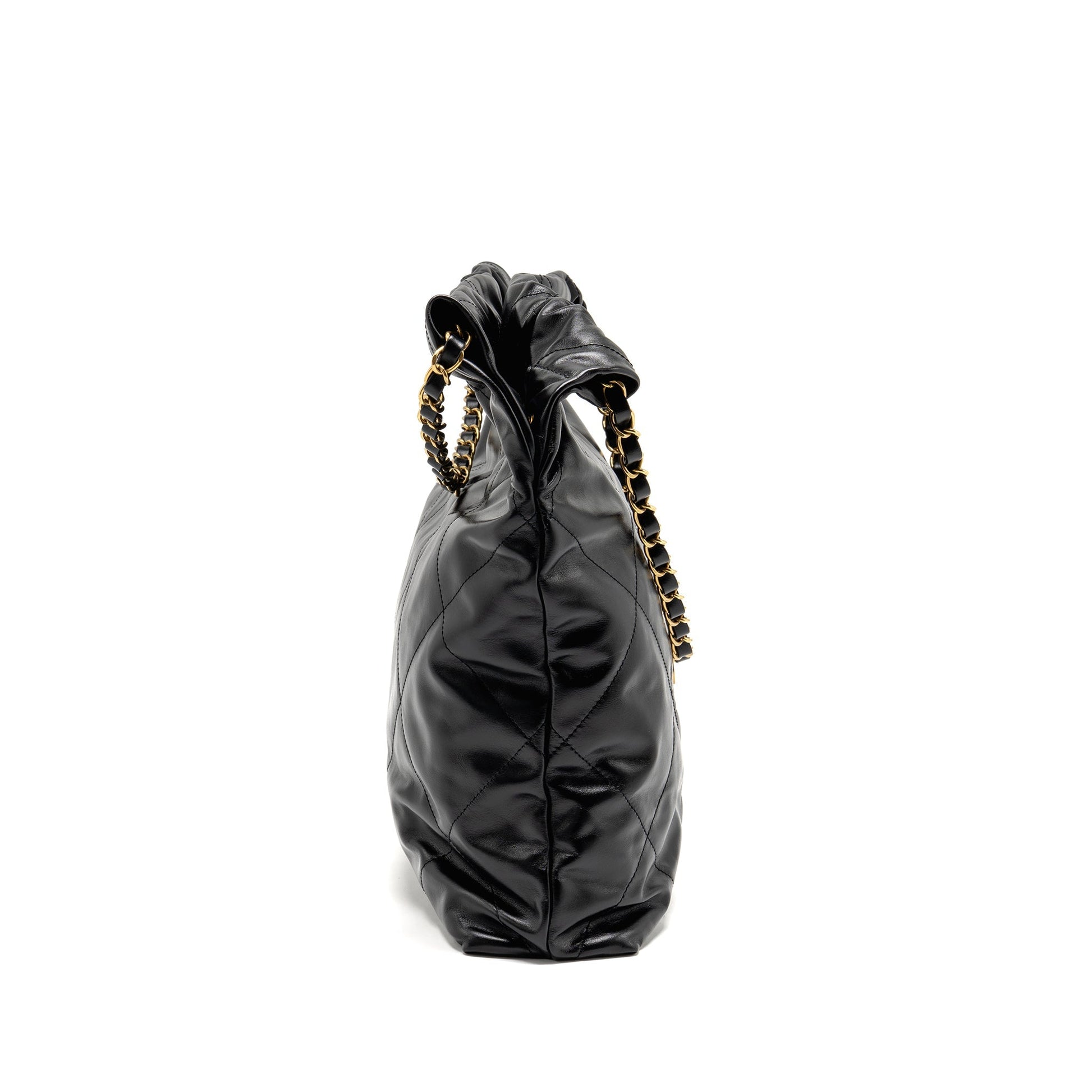 Chanel 22 Letter Shiny Calfskin GHW microchip Black Gold Handbag 22 Black