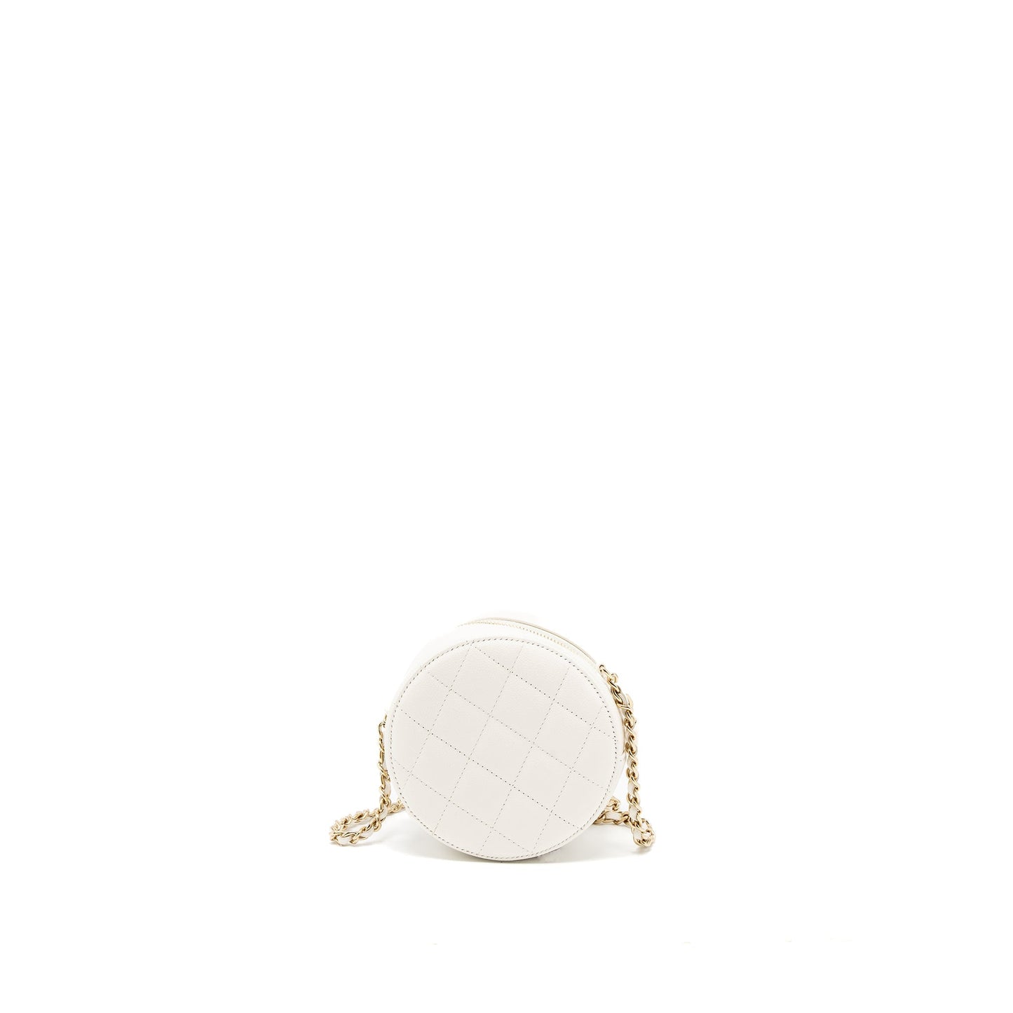 Chanel Round Caviar LGHW White Clutch Bag