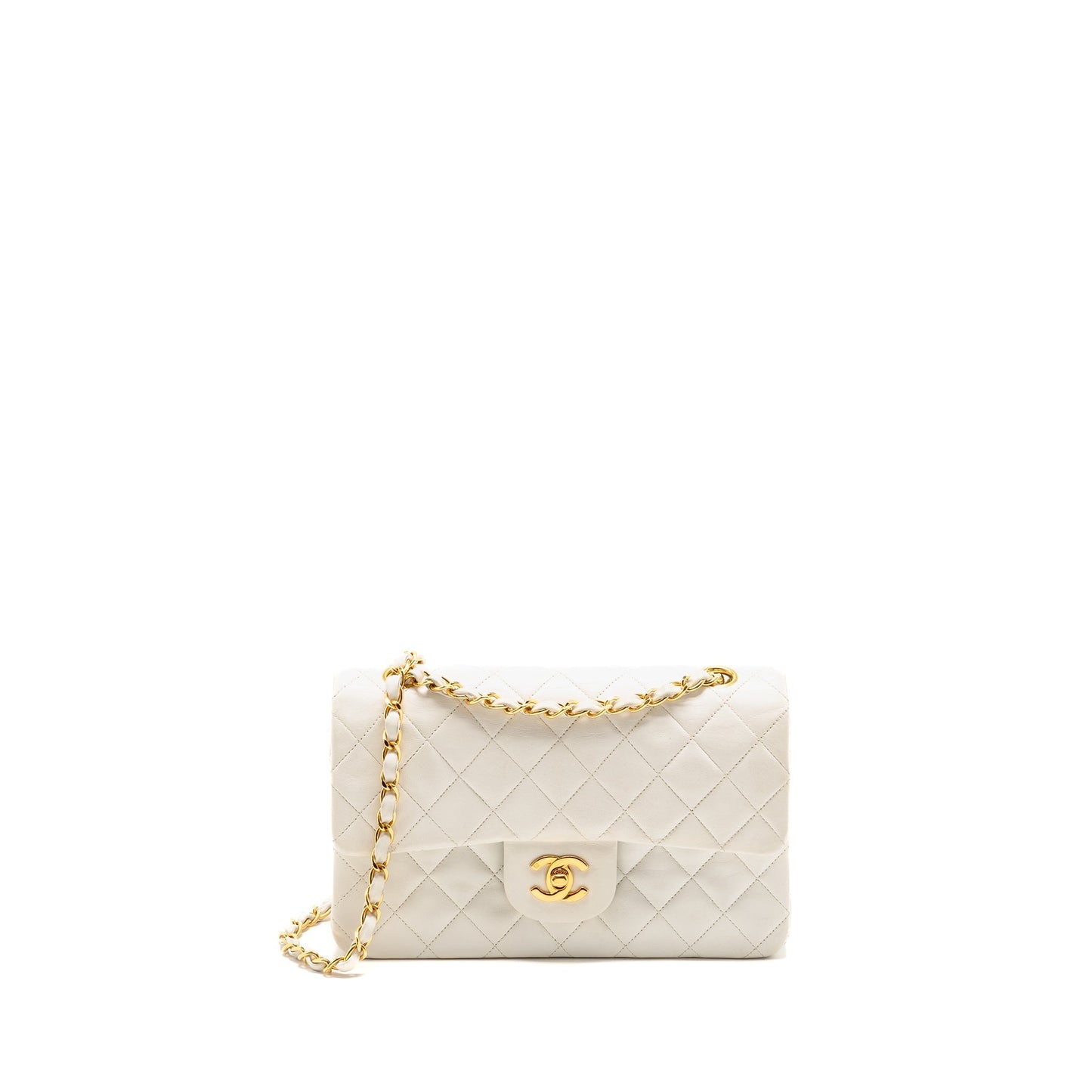 Chanel Classic Double Flap Lambskin GHW White Small Shoulder Bag